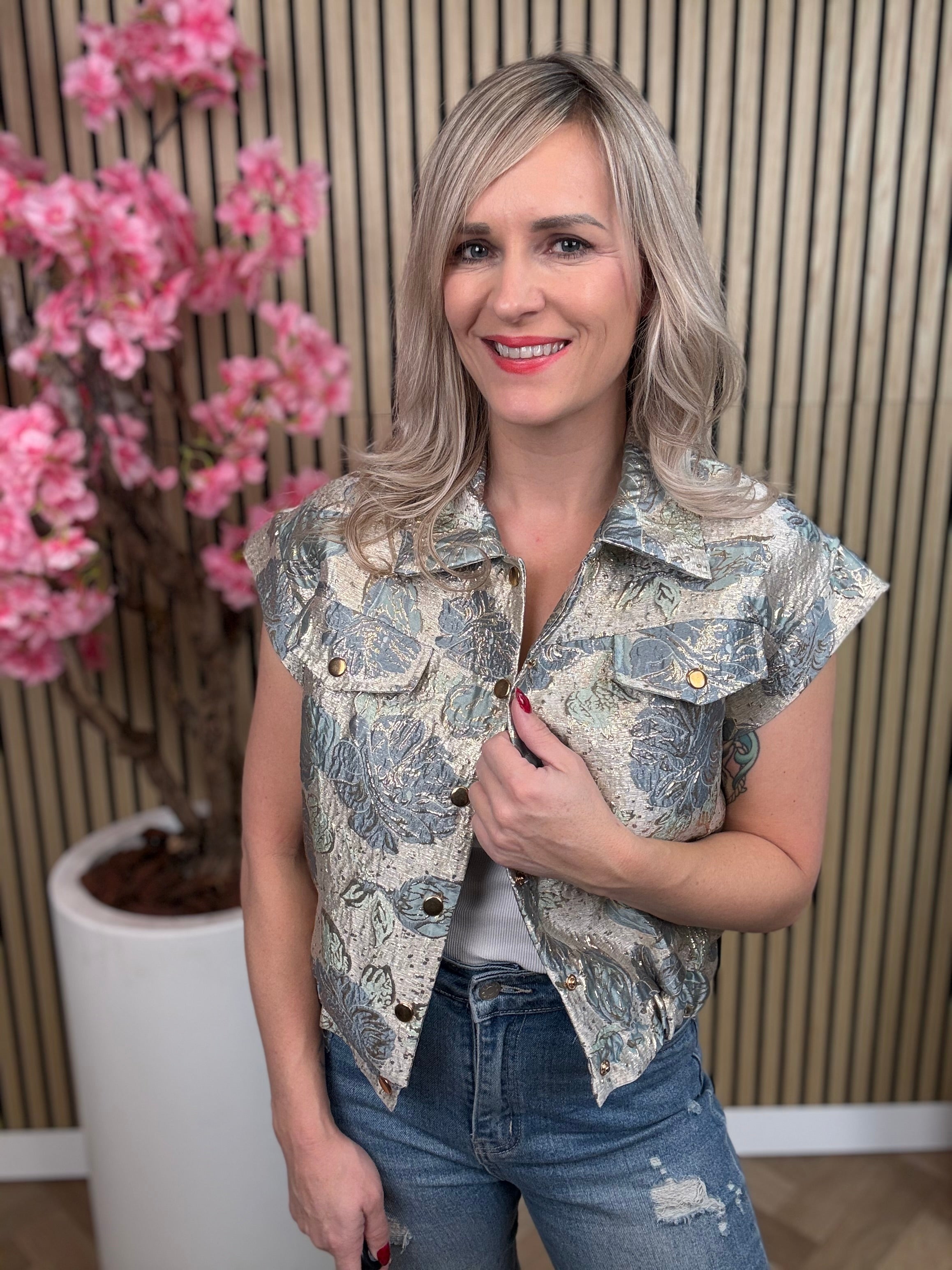 Jasje korte mouw | Biba | Blauw-goud