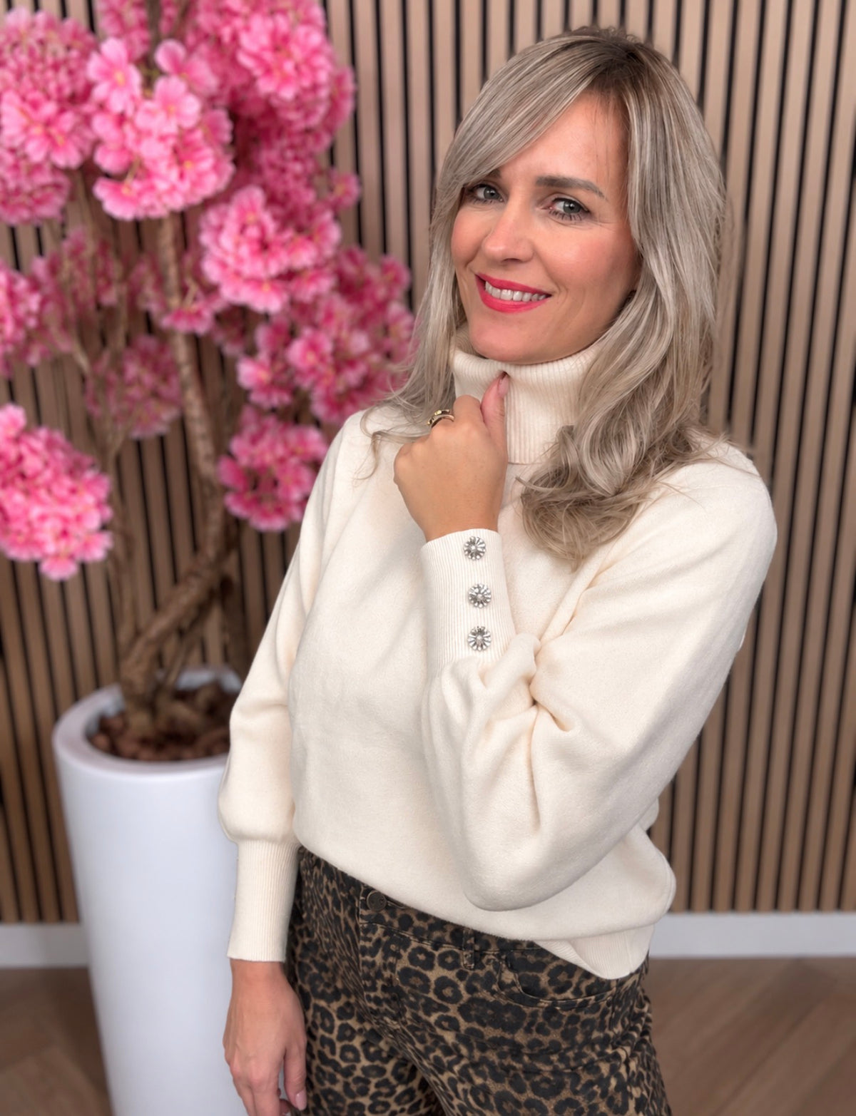 Rollkragenpullover | Rose | Creme