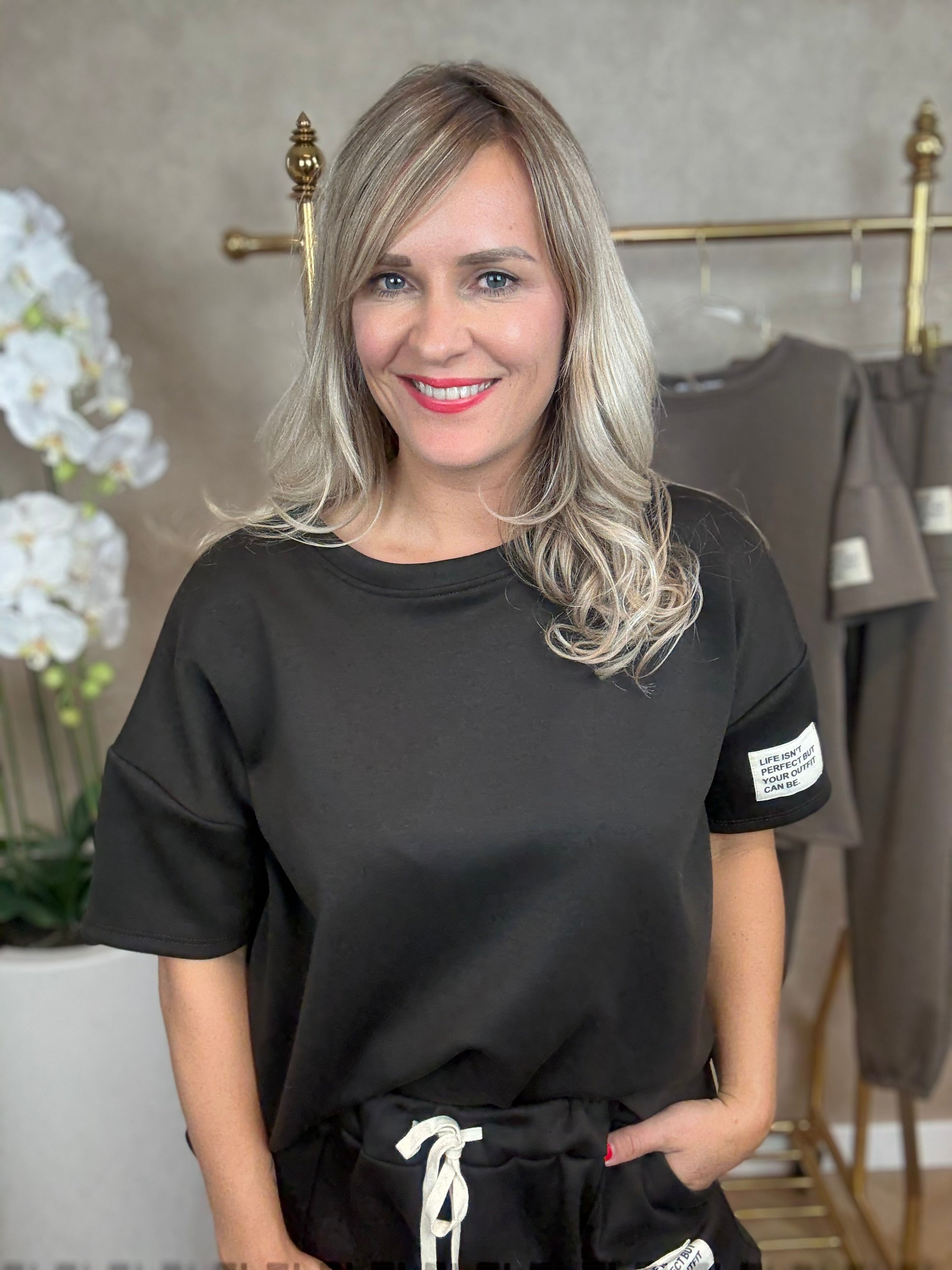 Set | Joggingpak elastiek broekspijp | Donkerbruin