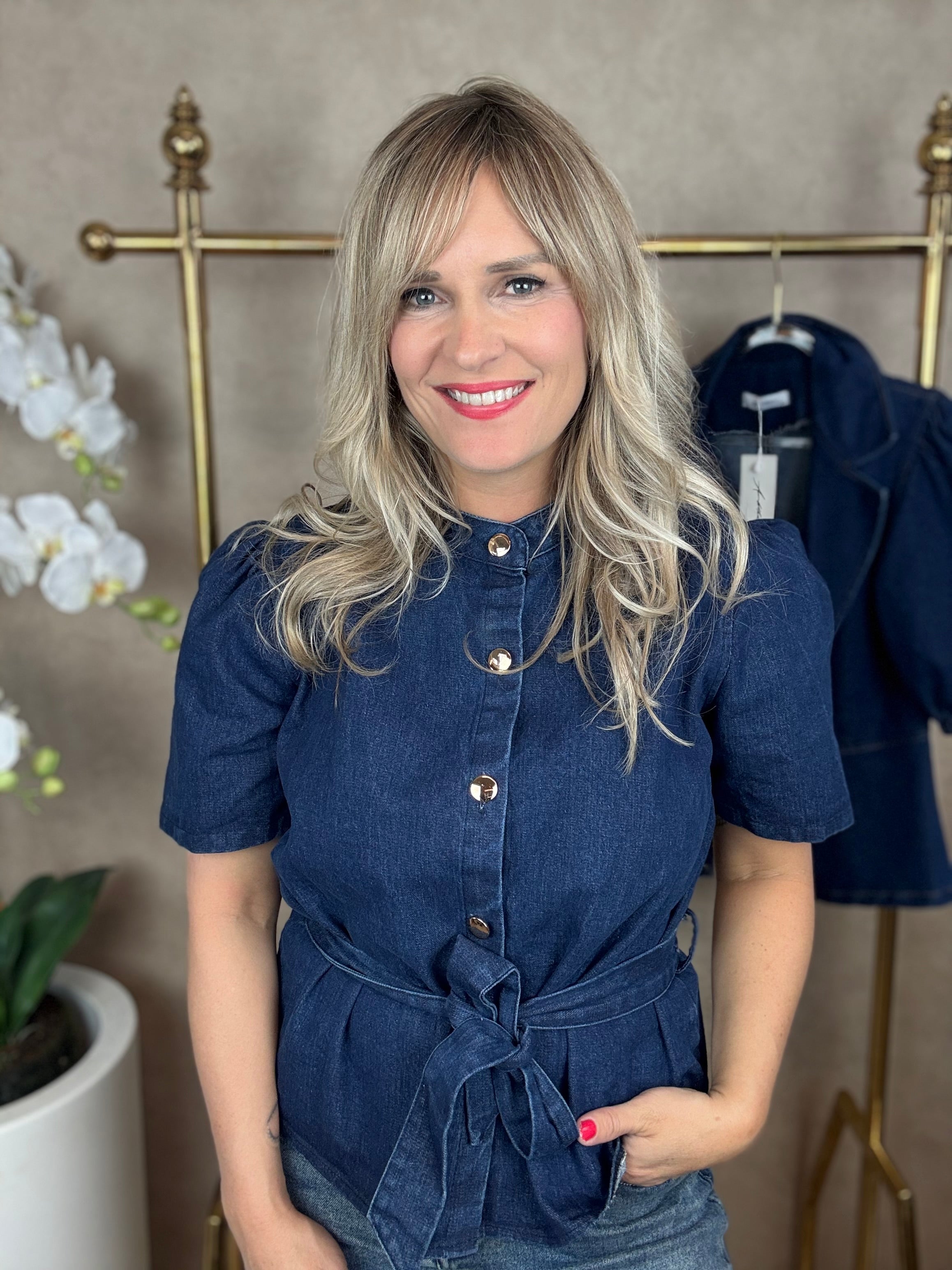 Blouse | Spijker met ceintuur | Blauw