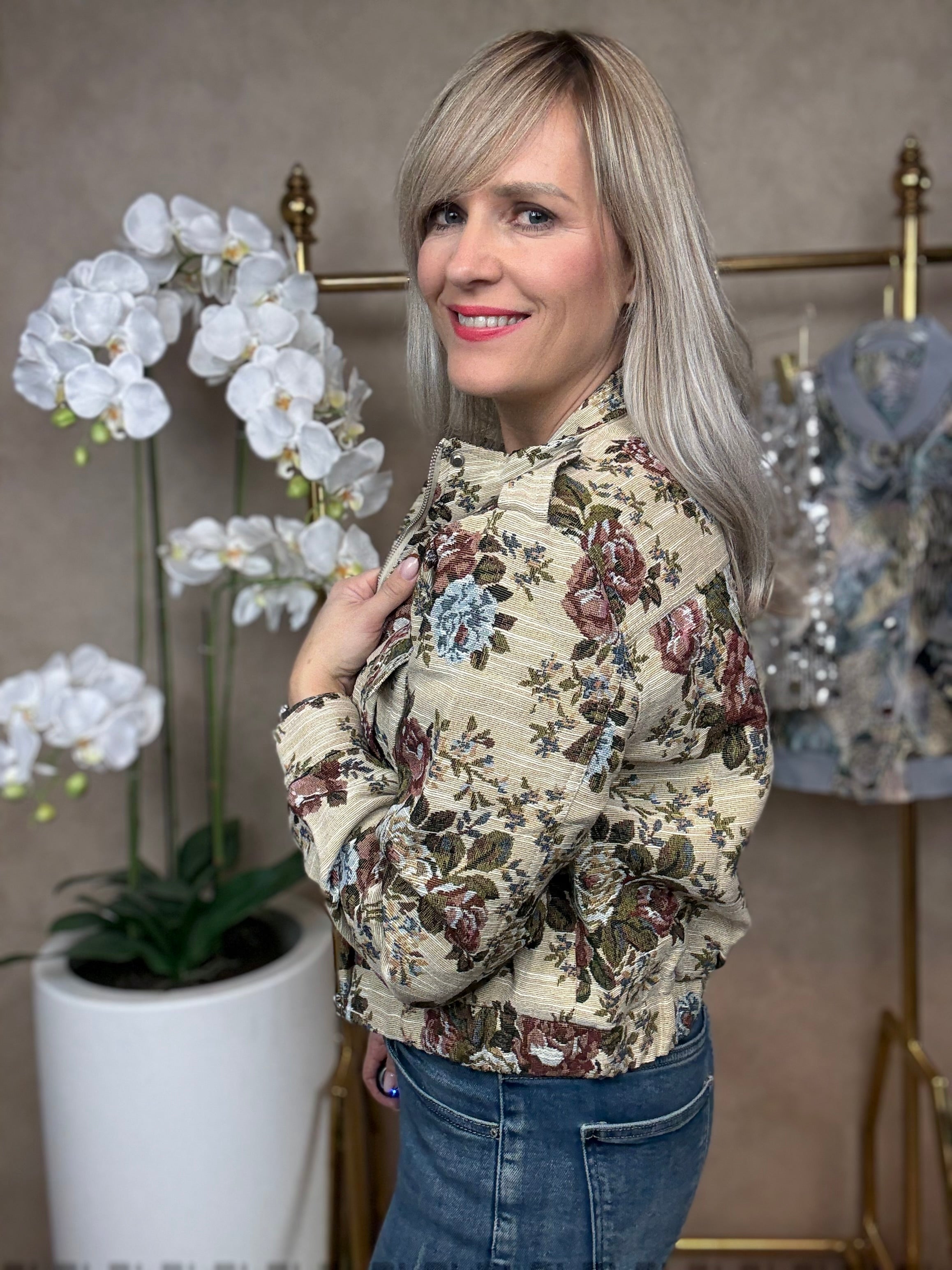 Bomberjack | Bloemen | Jacquardstof