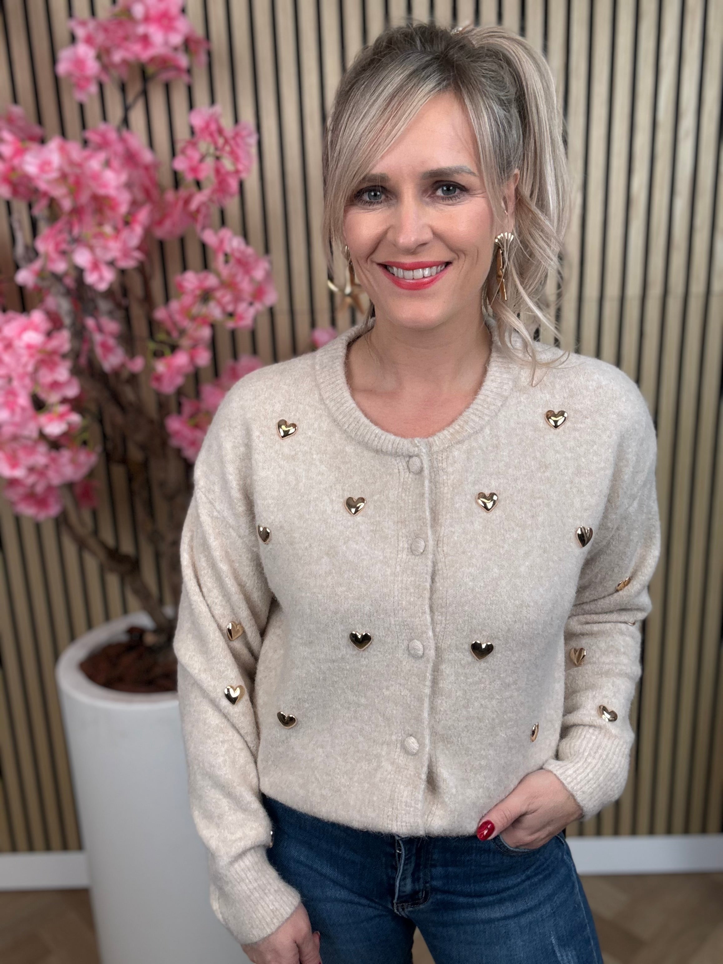 Vestje | Hartjes | Beige