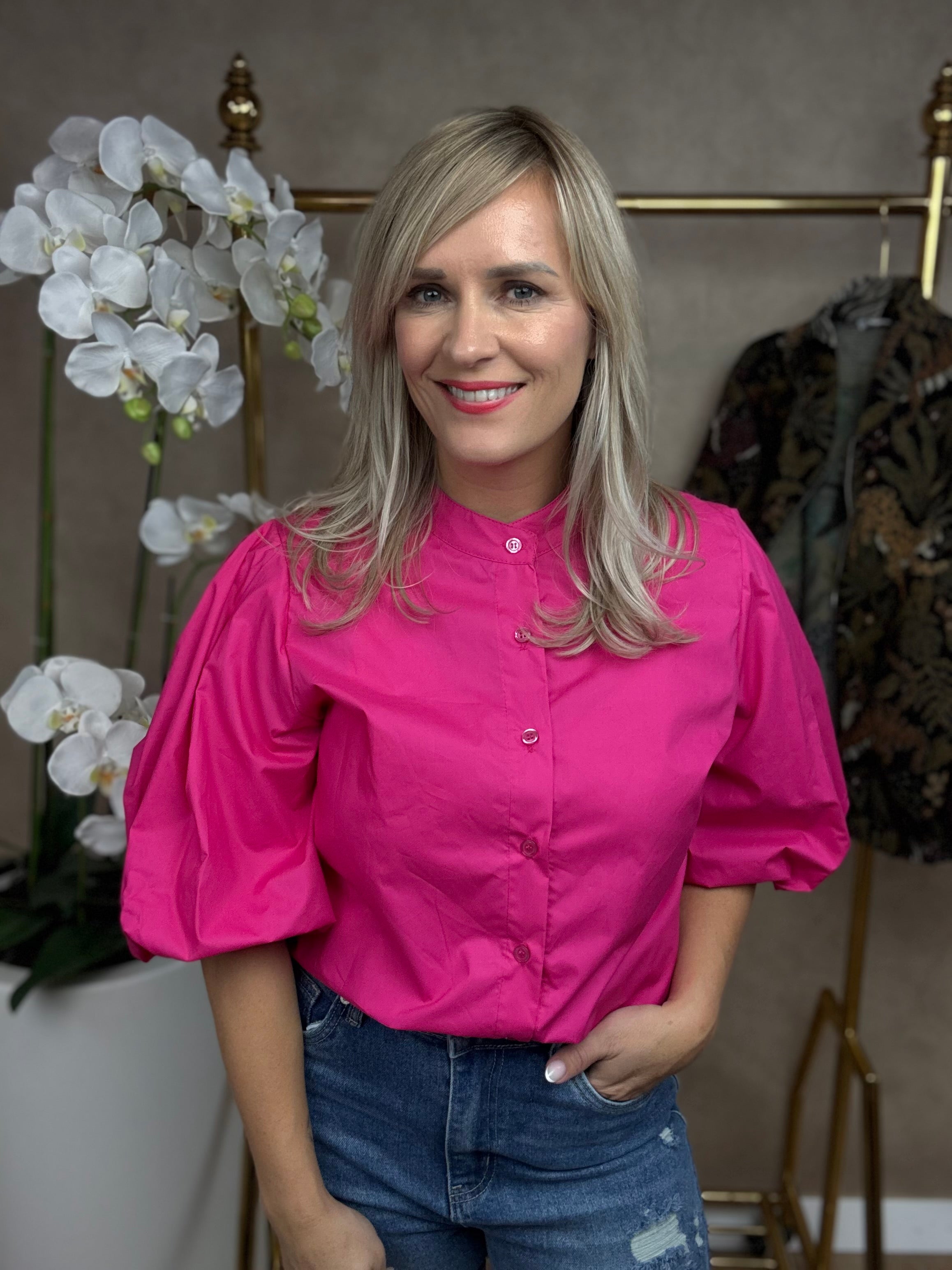 Blouse | Ballonmouwen | Fuchsia