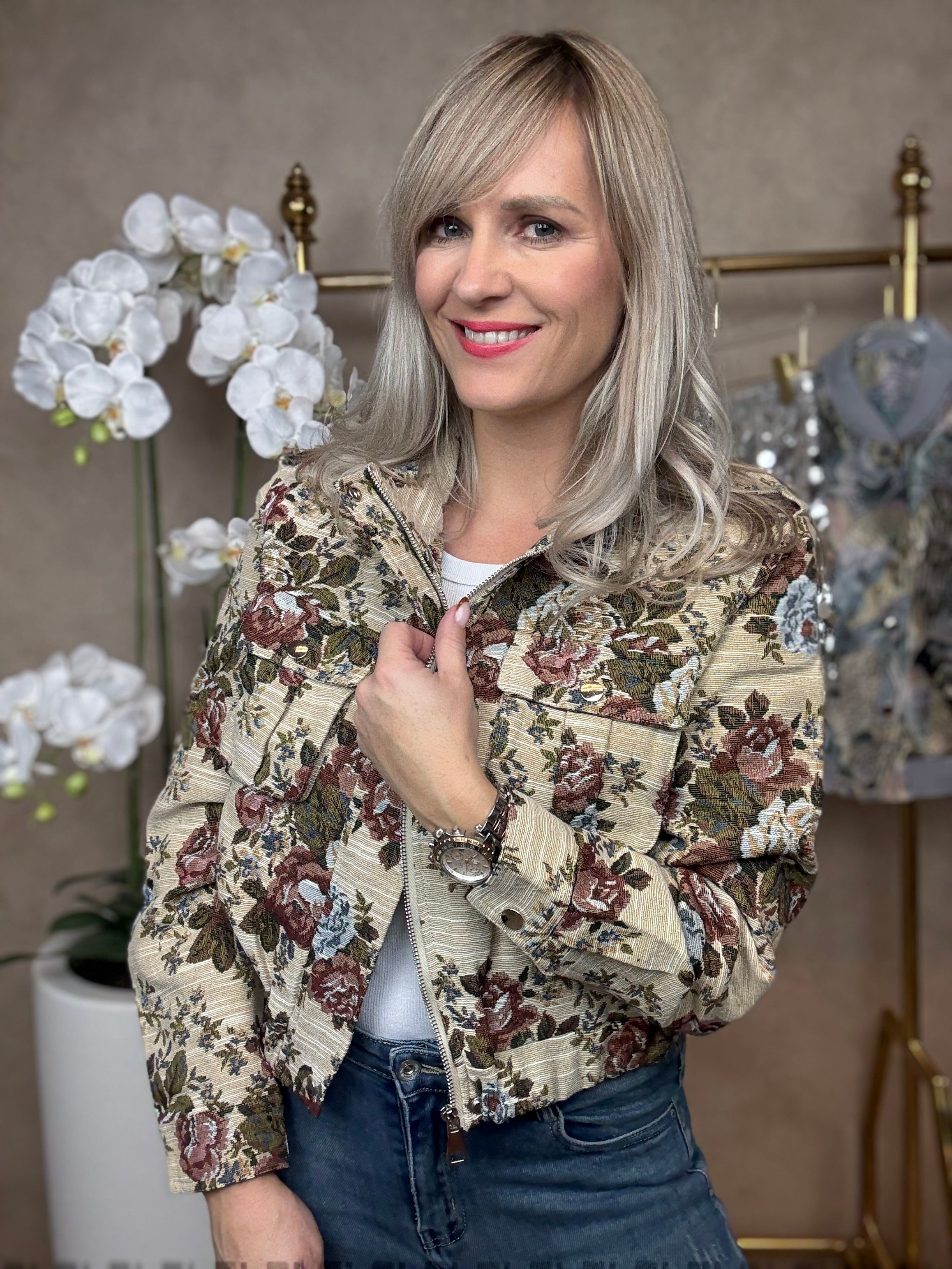 Bomberjack | Bloemen | Jacquardstof