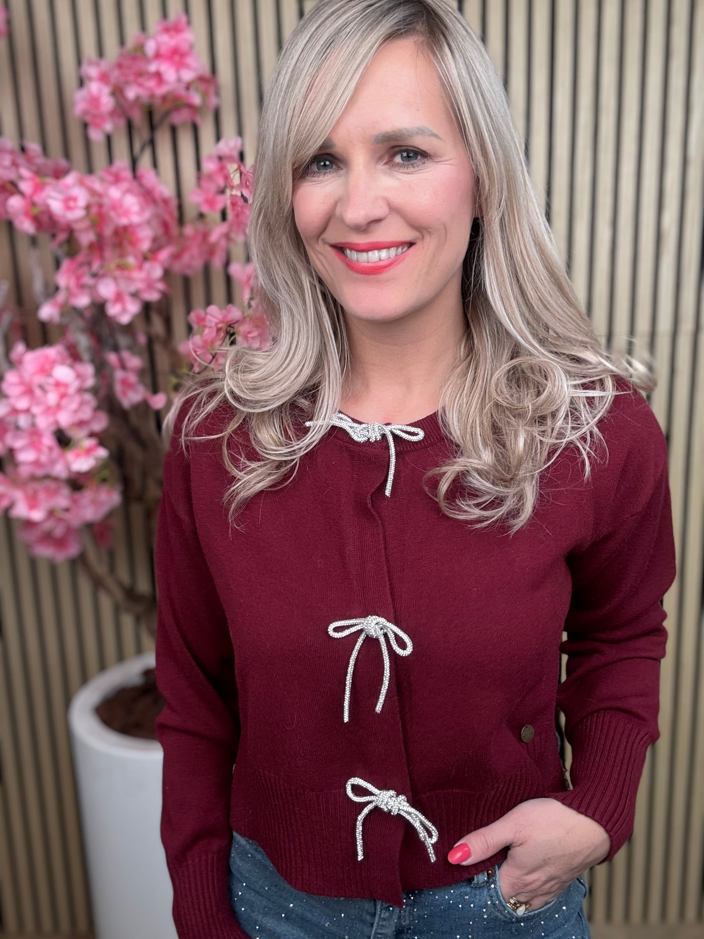 Vestje | Strass strikjes | Bordeaux rood