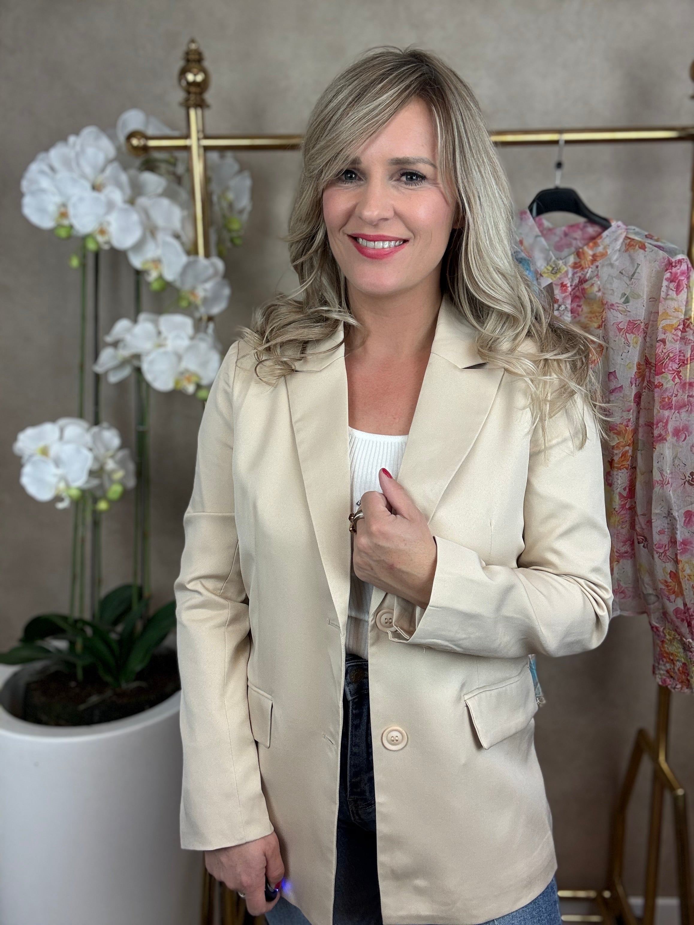 Blazer | Strikjes | Crème