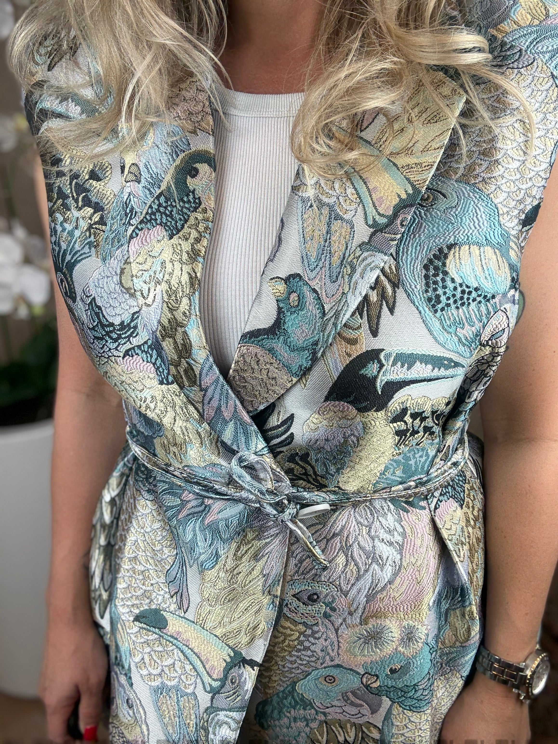 Gilet | Vogelprint | Blauw-Groen