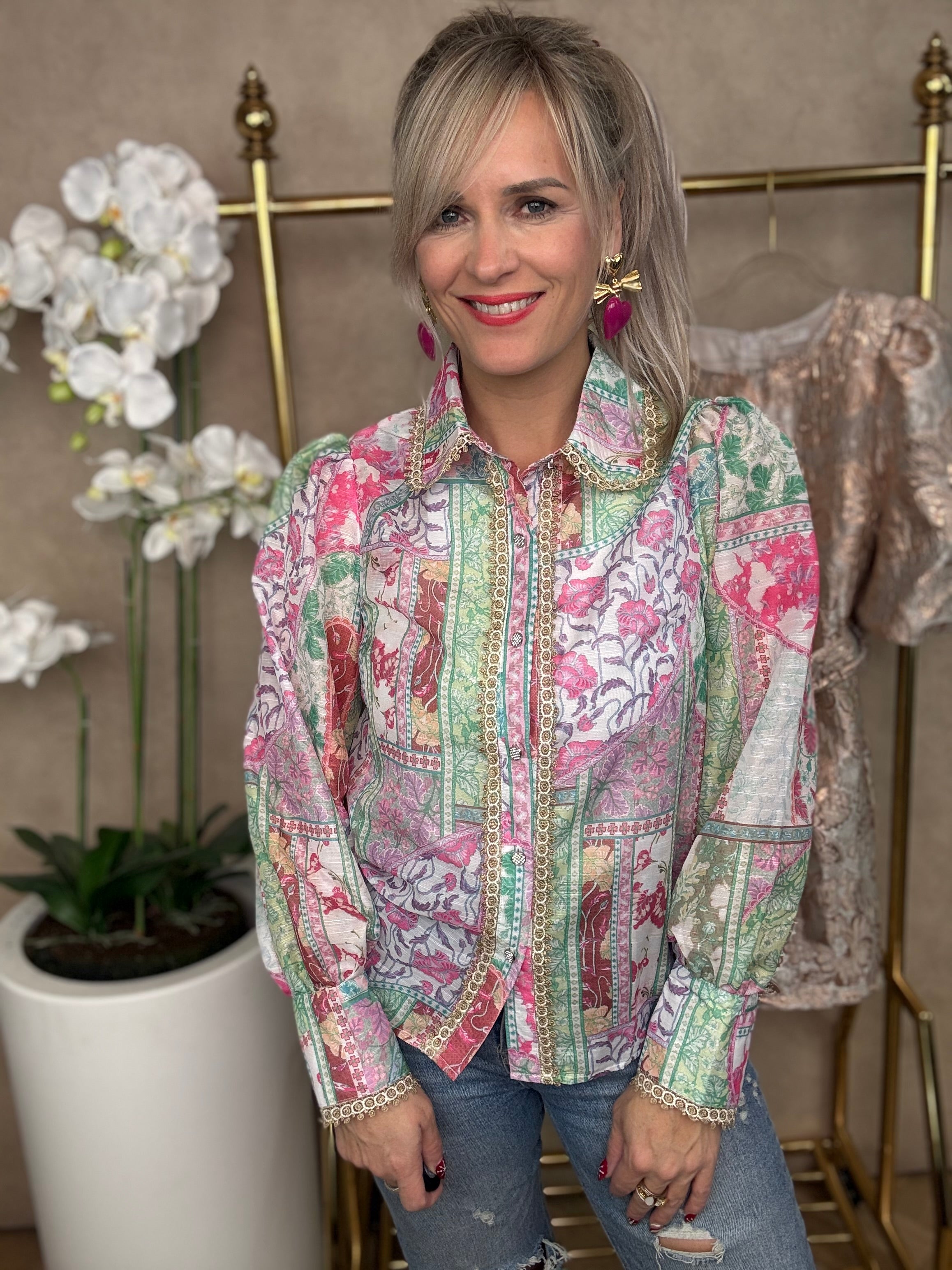 Blouse | Lola | Roze groen