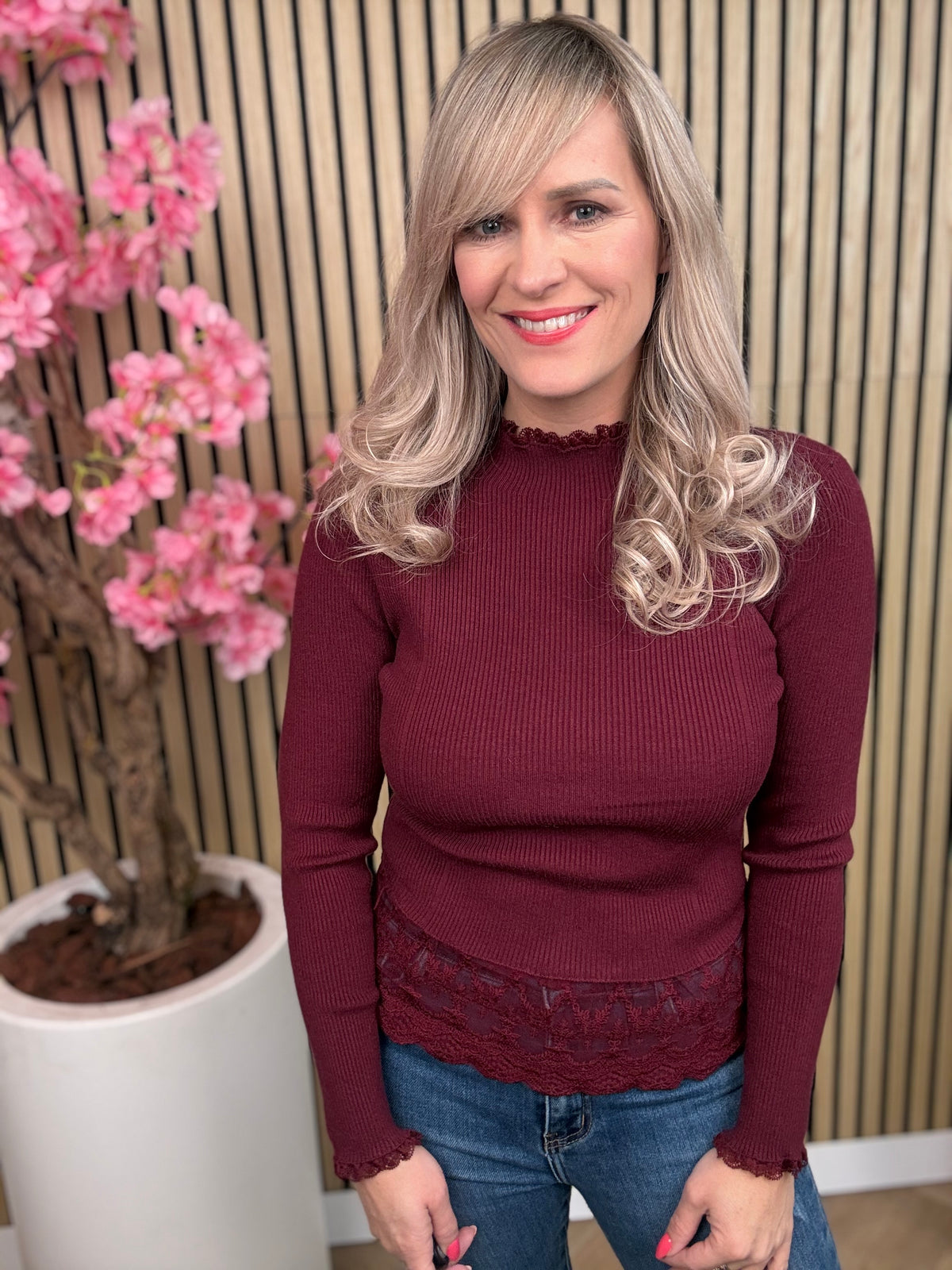 Pullover | Spitze | bordeauxrot