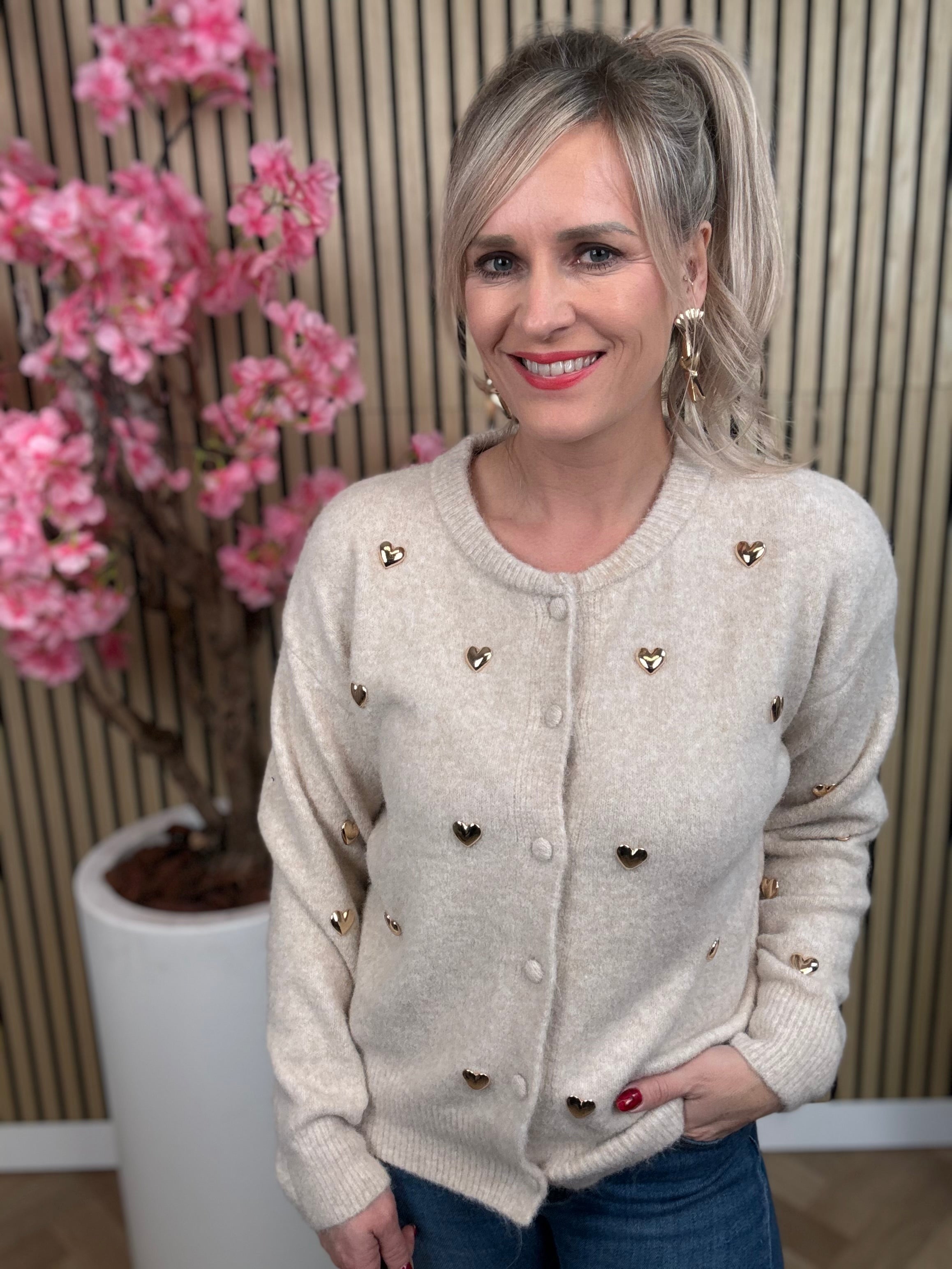 Vestje | Hartjes | Beige