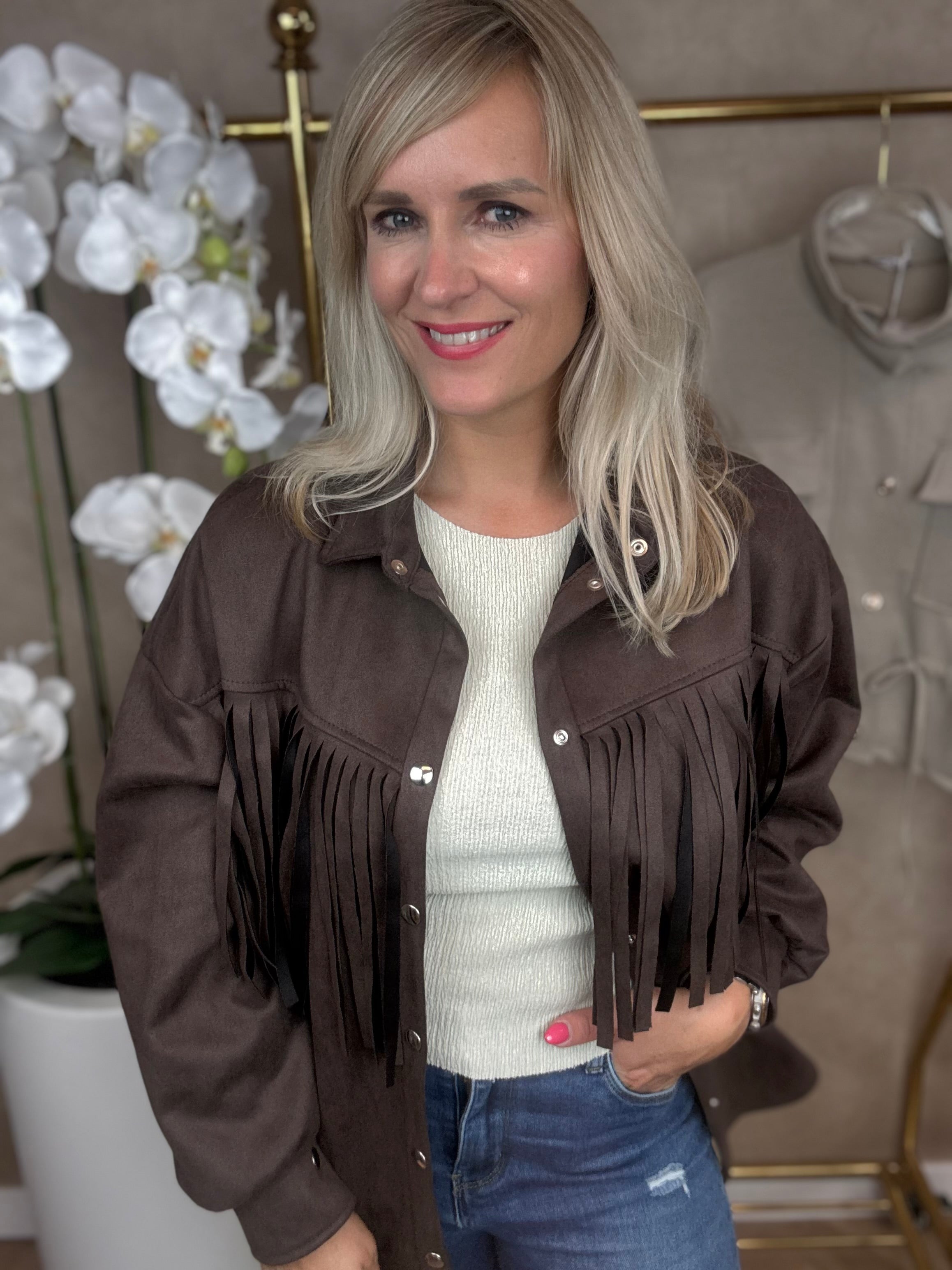 Jasje-Blouse| fringes | Suede-look