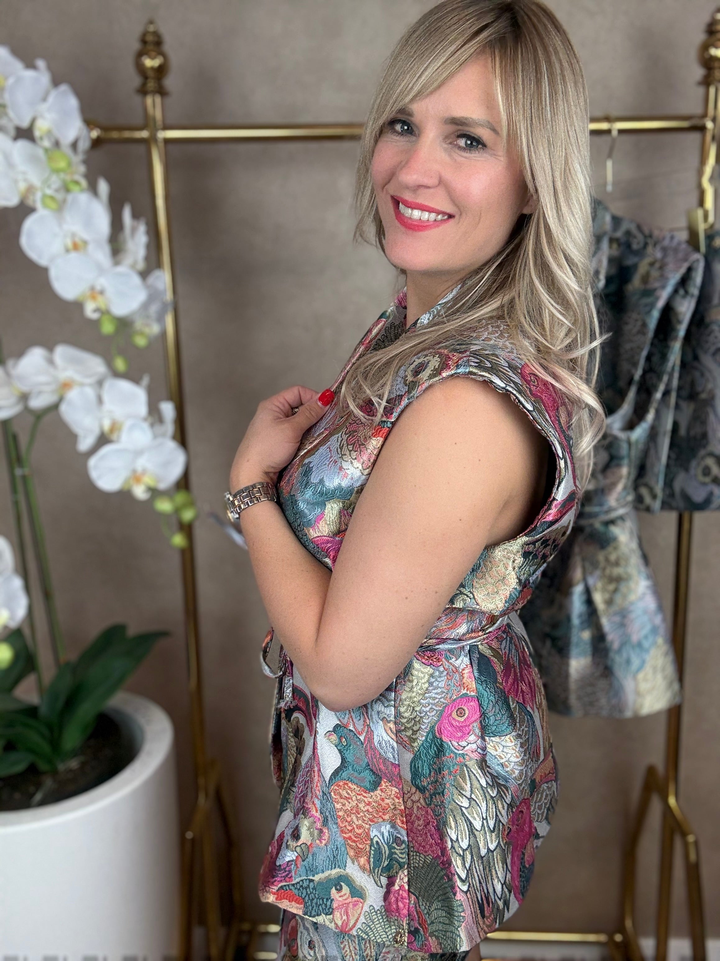 Gillet | Vogelprint | Roze