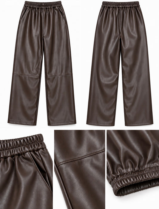 Lederoptik | Ballonhose | Braun