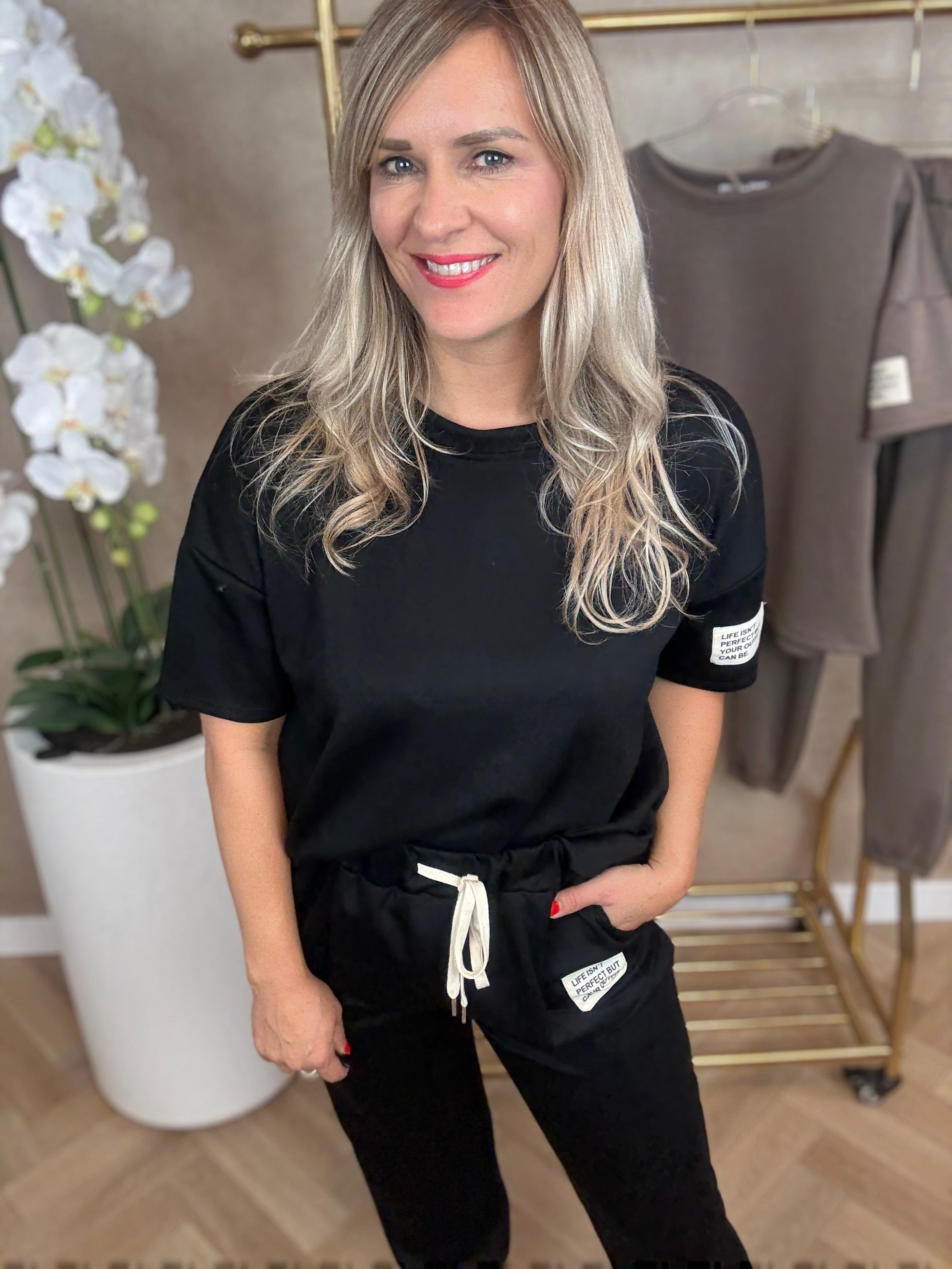 Set | Joggingpak elastiek broekspijp | Zwart