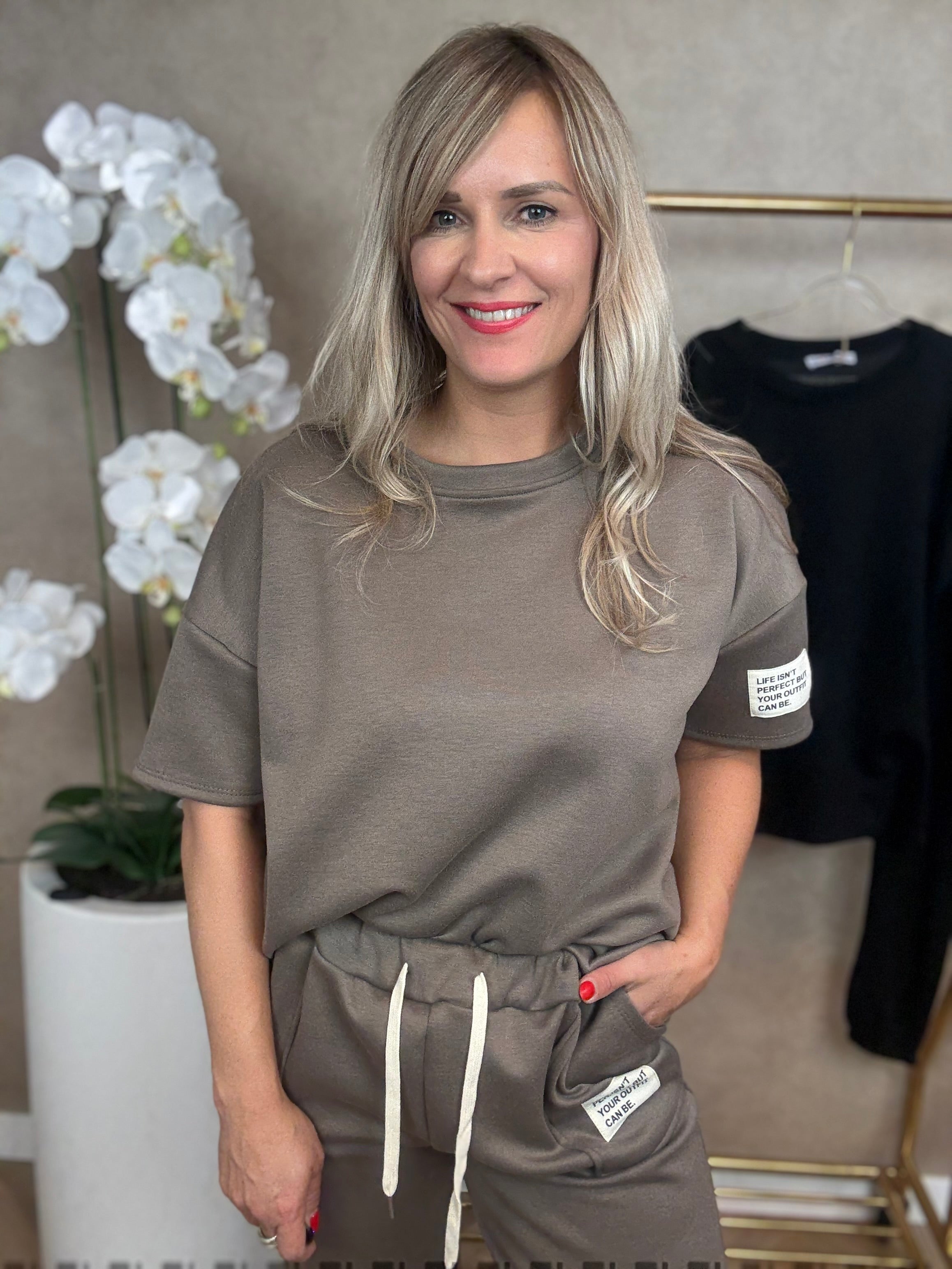 Set | Joggingpak elastiekbroekspijp | Bruin