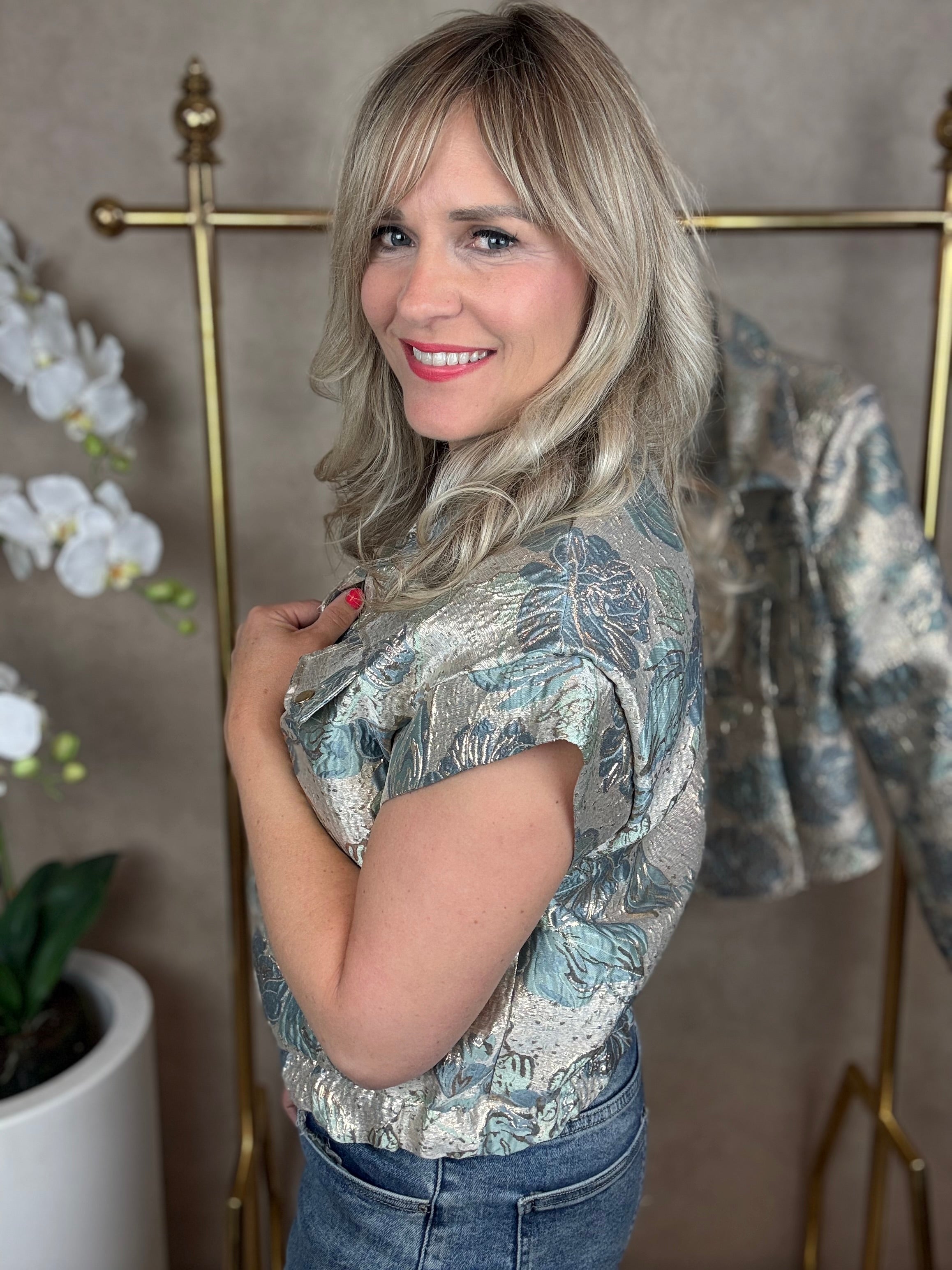 Jasje korte mouw | Biba | Blauw-goud