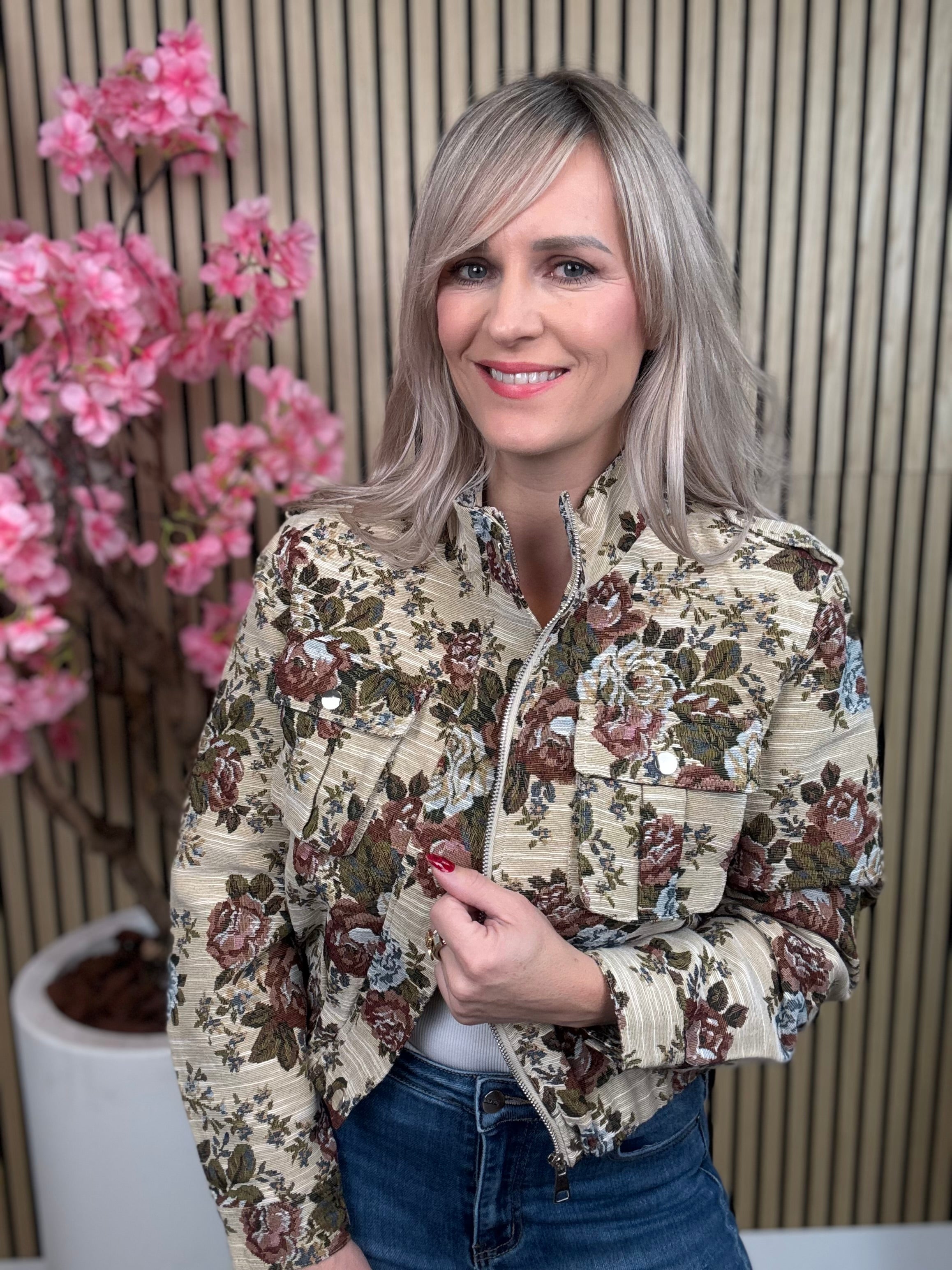 Bomberjack | Bloemen | Jacquardstof