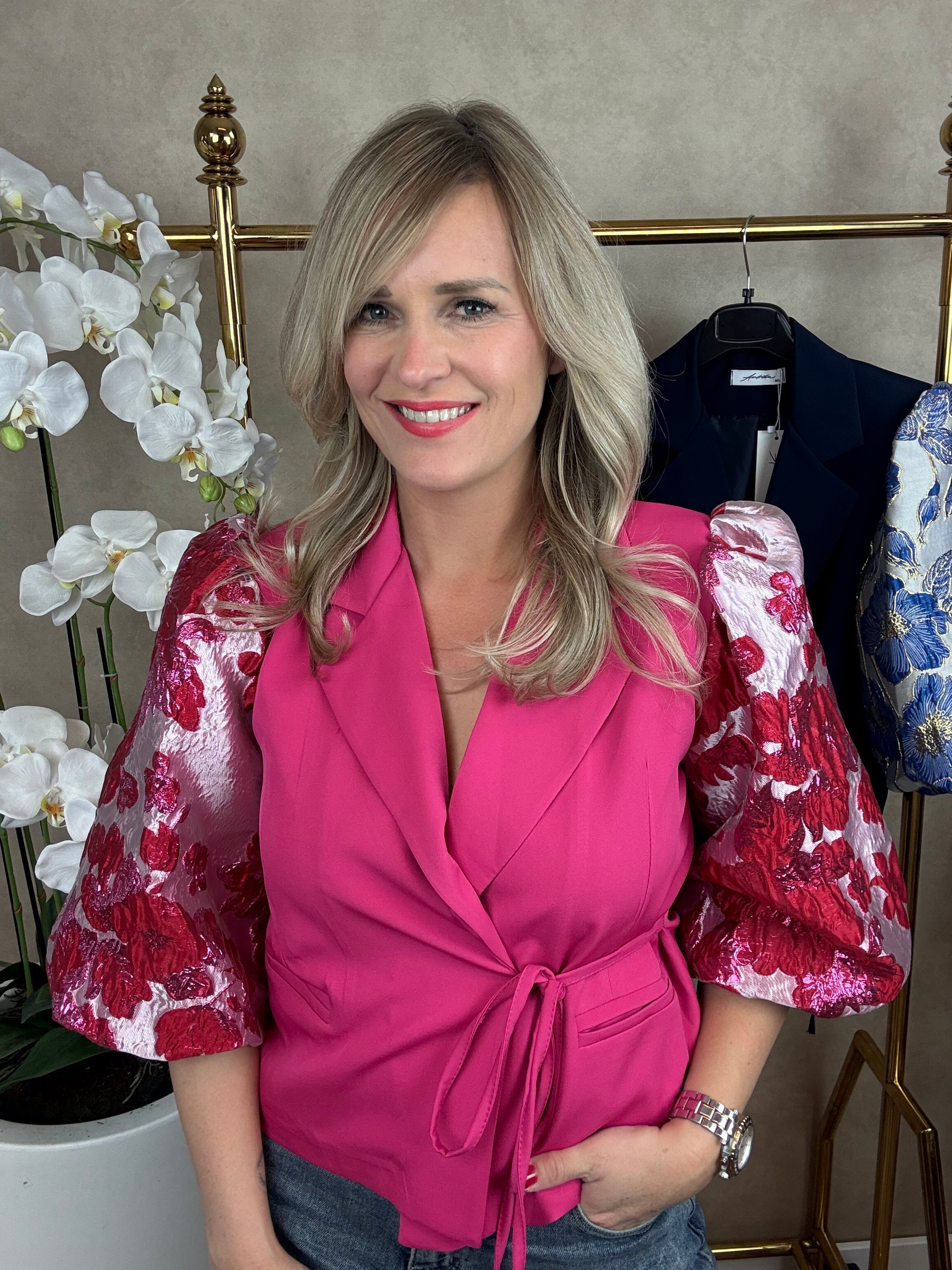 Blazer | Flower | Rood-Roze met strik