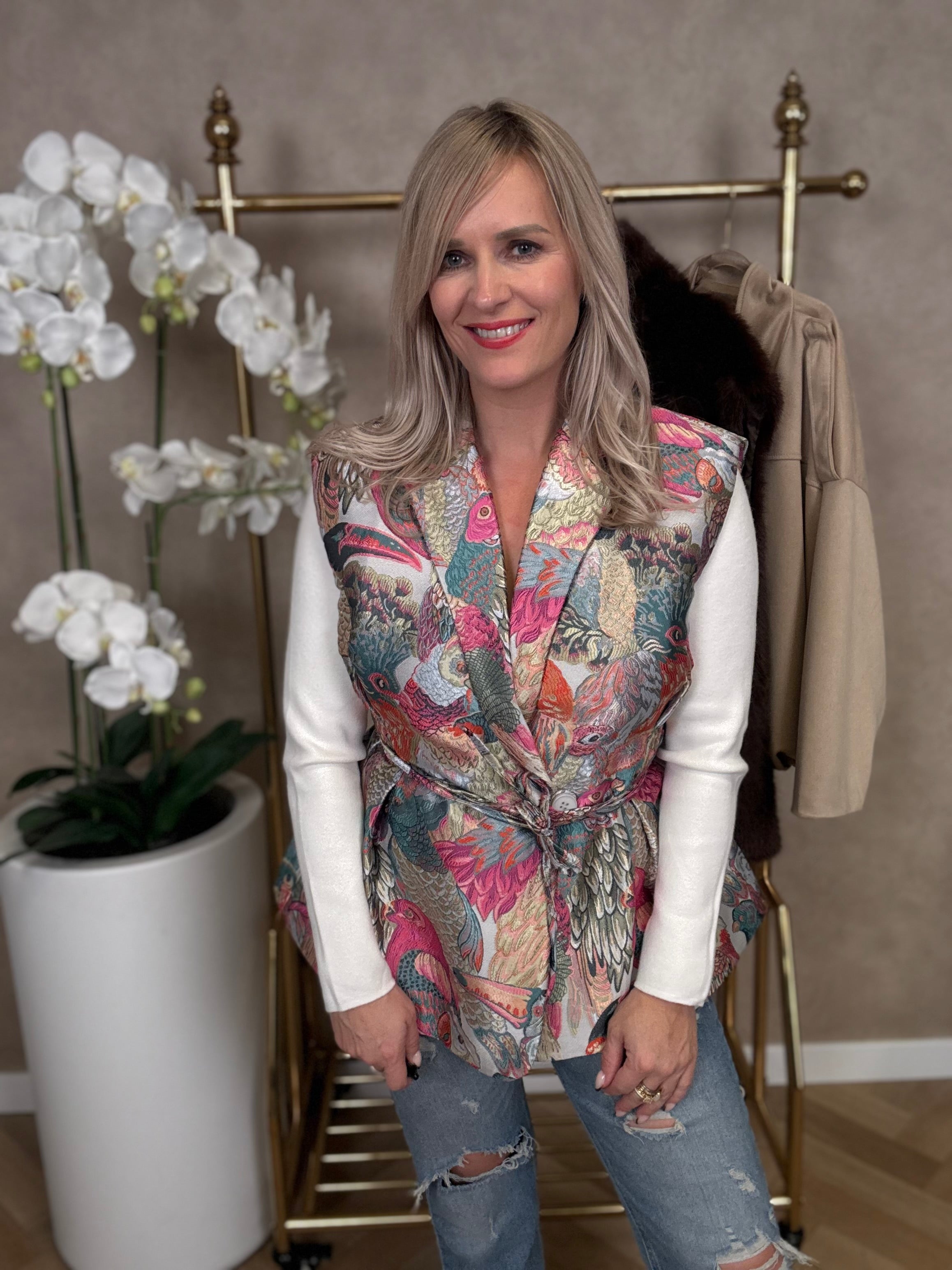 Gillet | Vogelprint | Roze