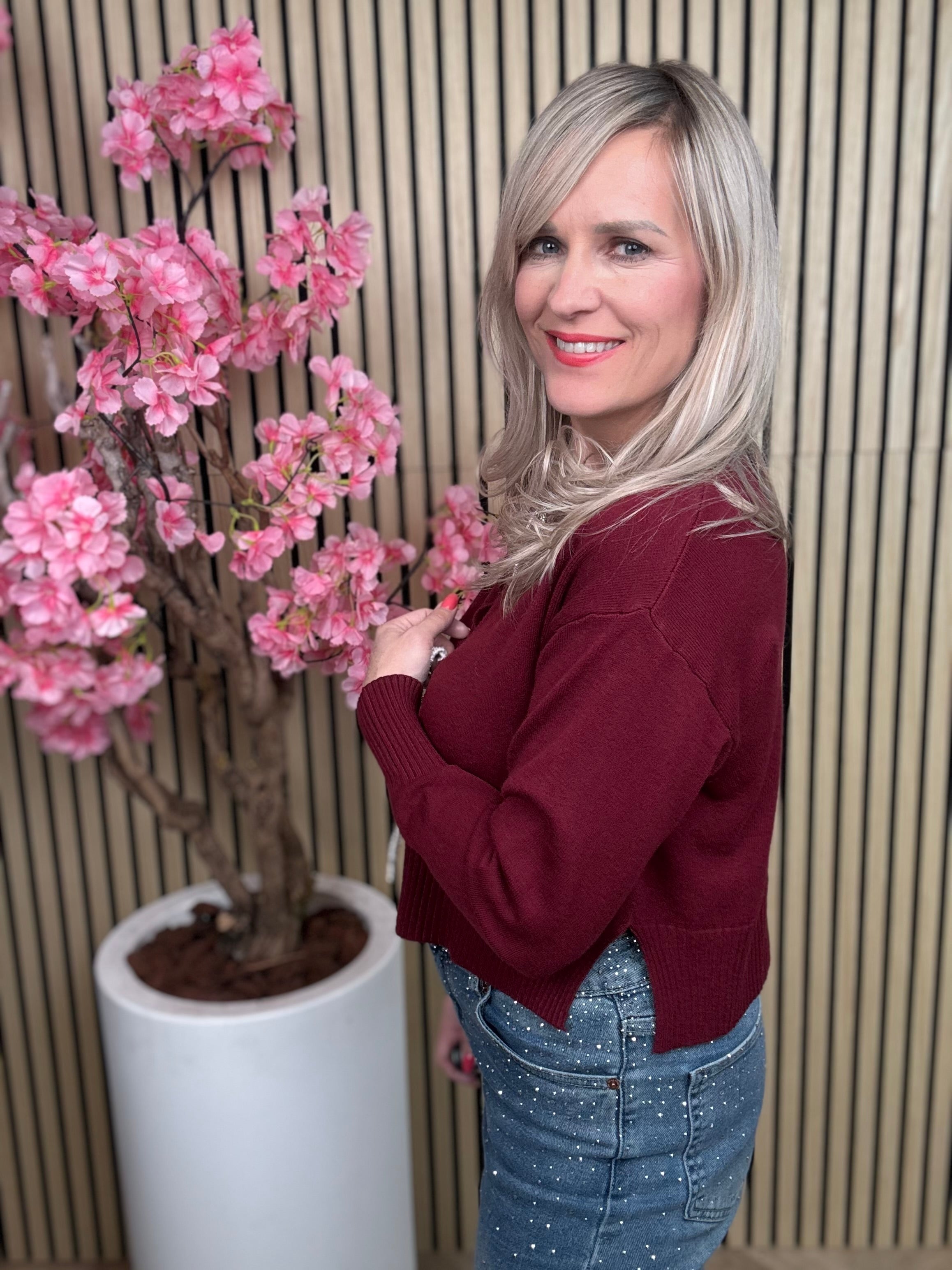 Vestje | Strass strikjes | Bordeaux rood