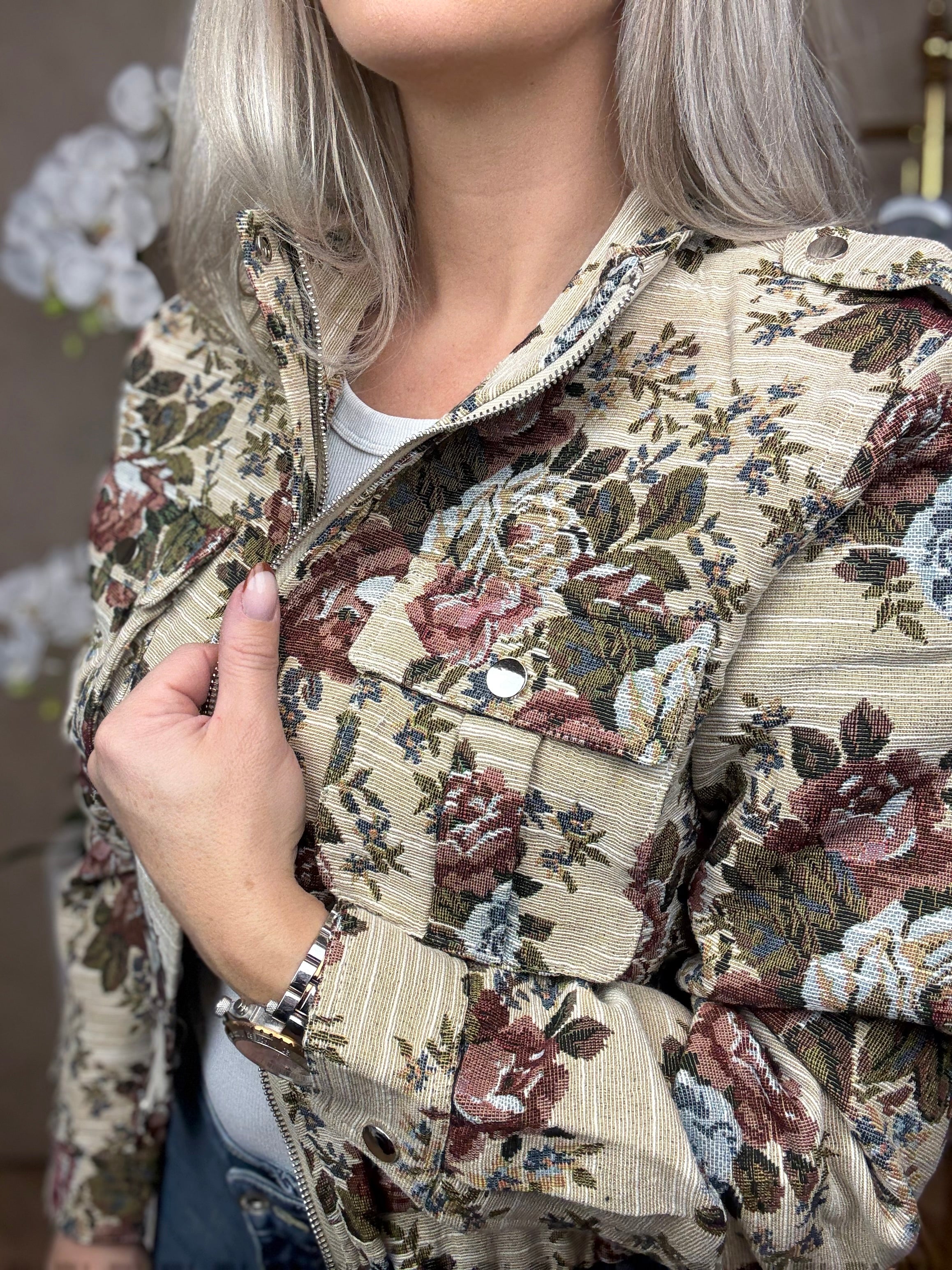 Bomberjack | Bloemen | Jacquardstof