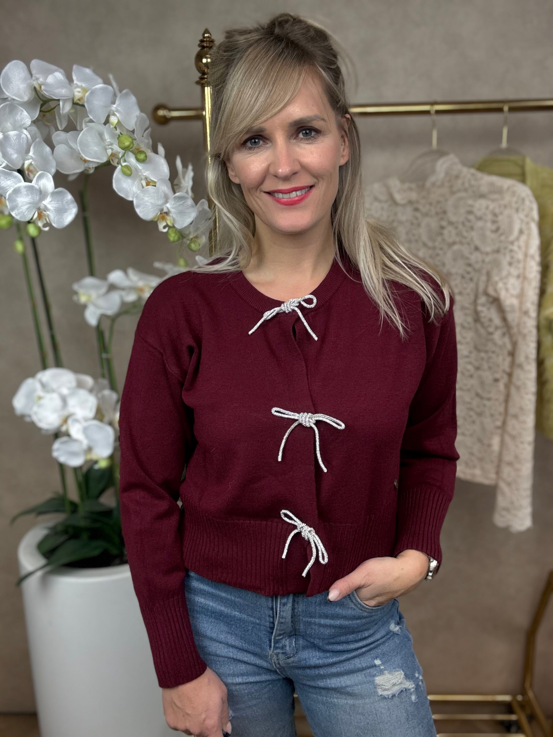 Vestje | Strass strikjes | Bordeaux rood