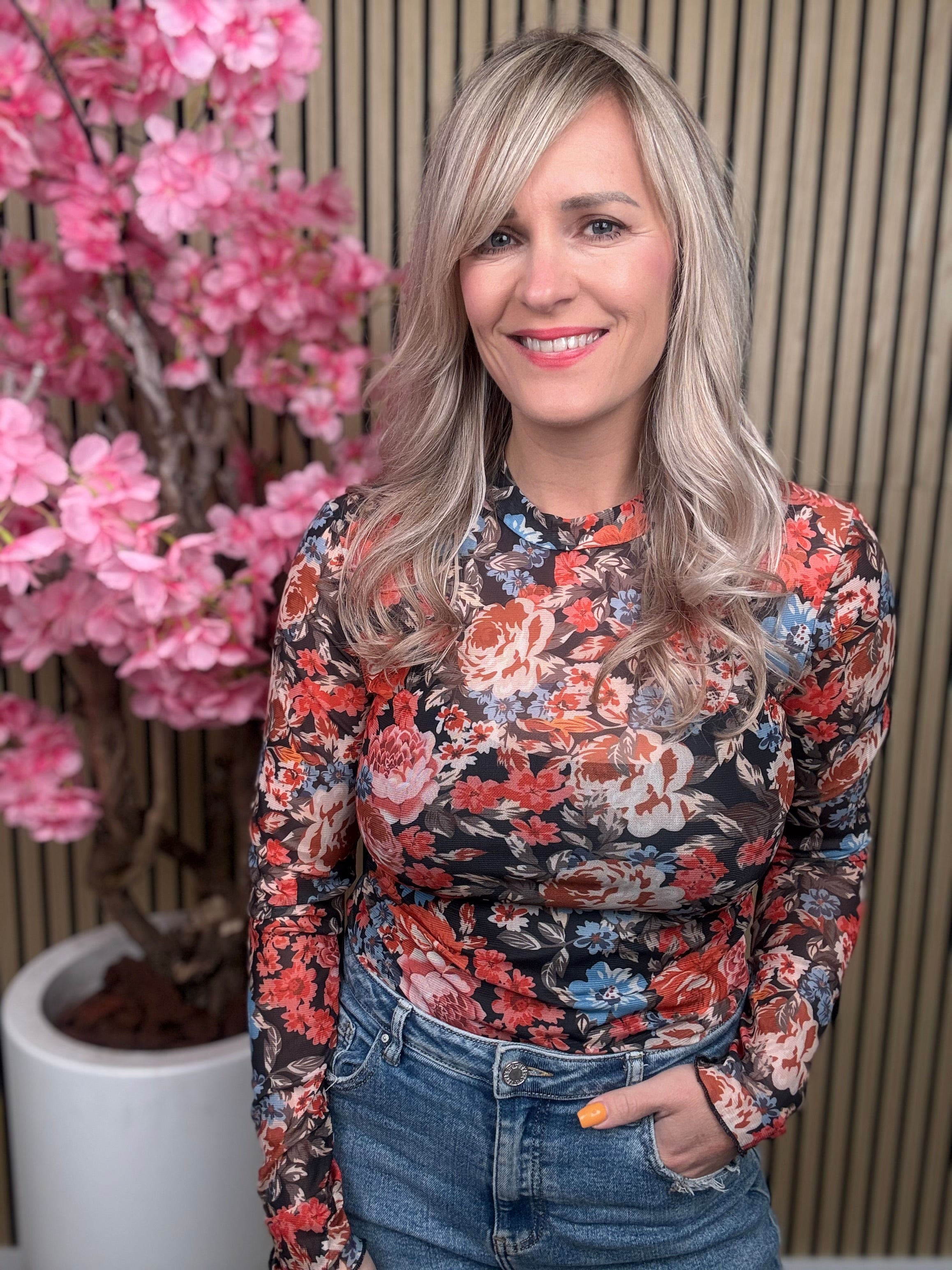 Top | Bloemen | Blauw-Oranje