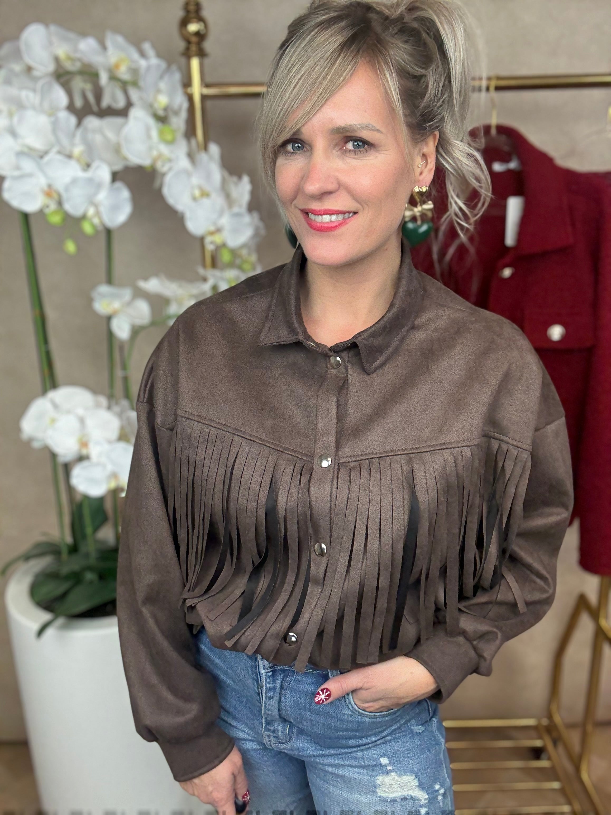 Jasje-Blouse| fringes | Suede-look