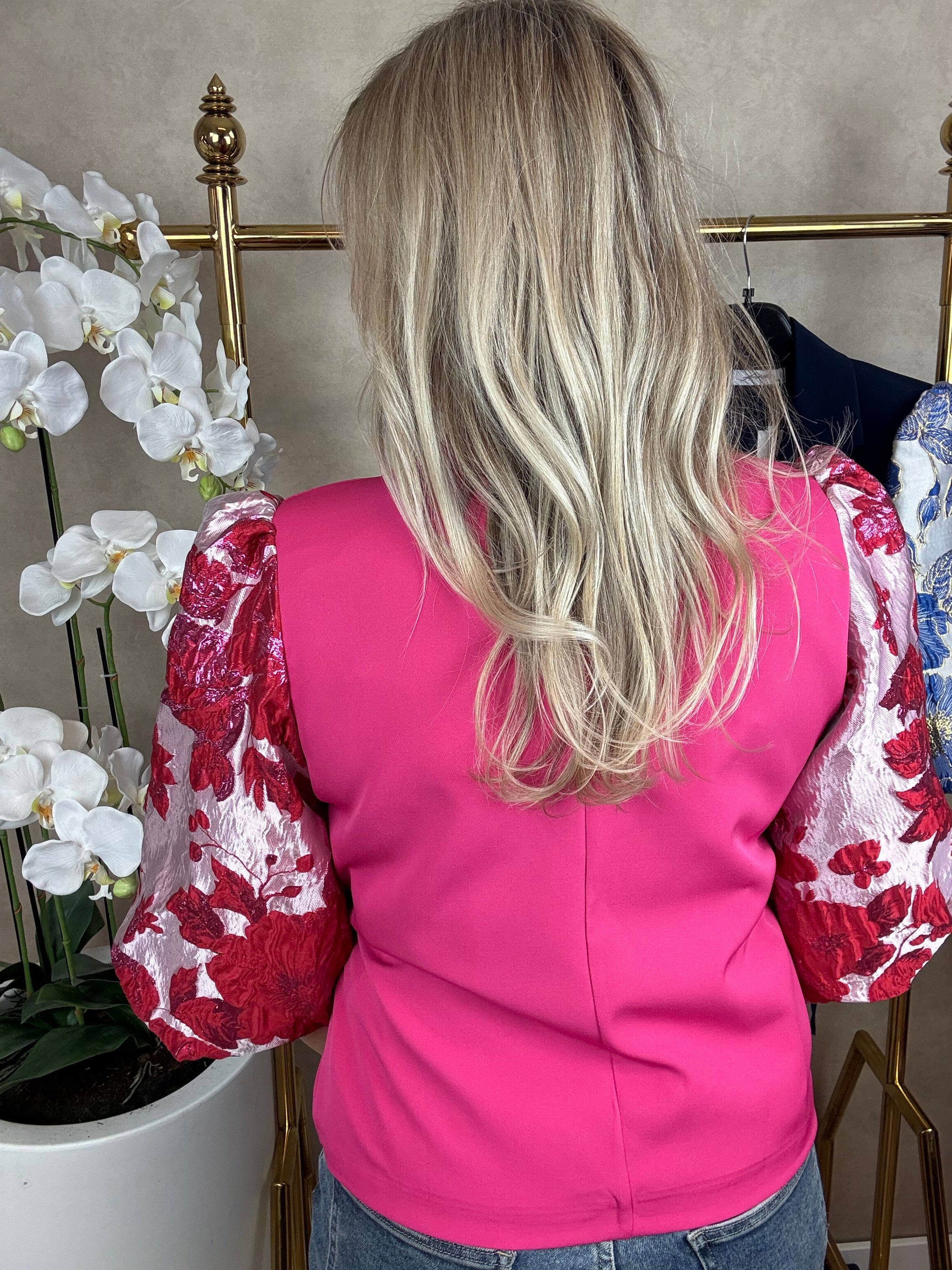 Blazer | Flower | Rood-Roze met strik