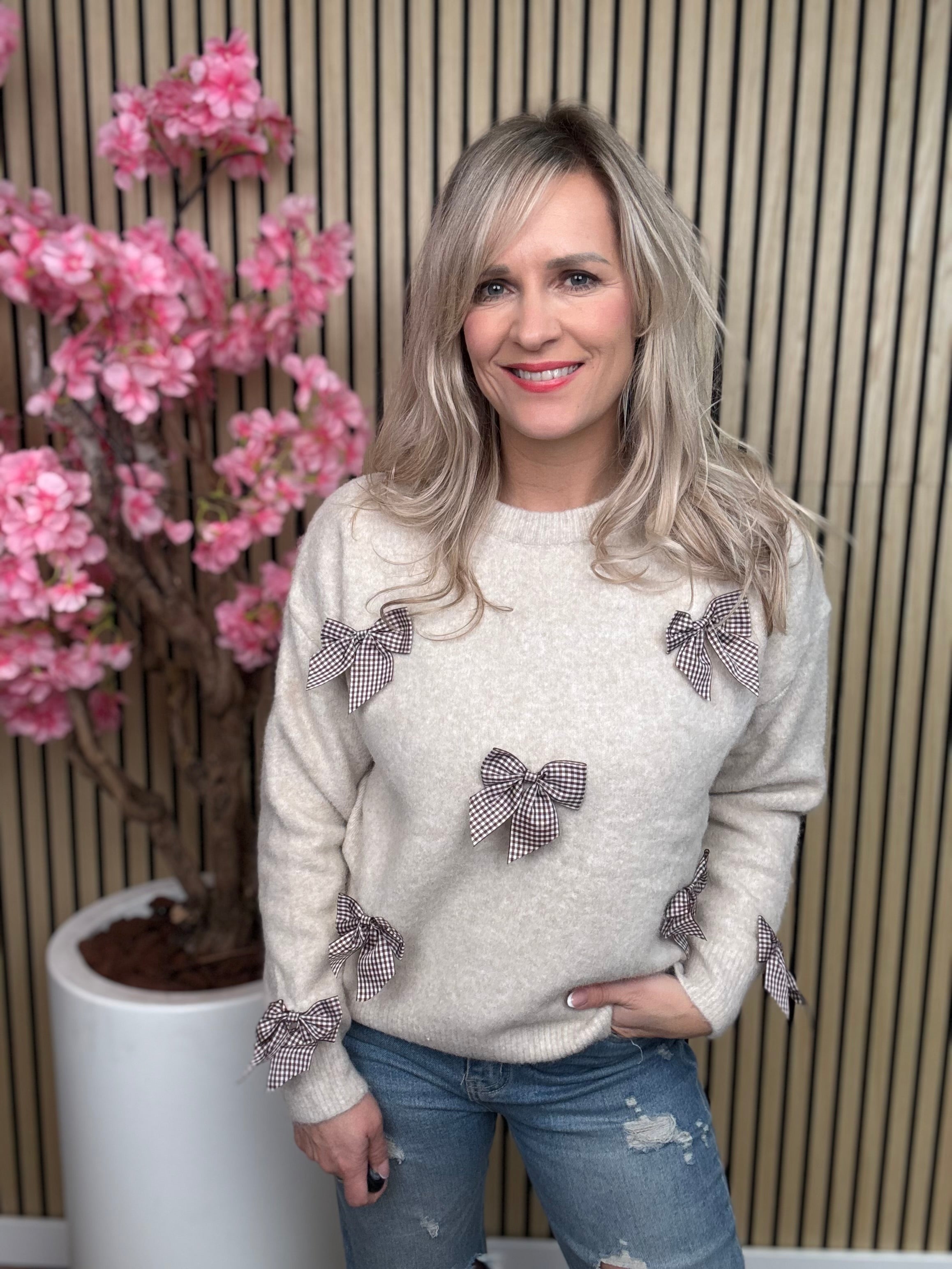 Trui | Strikjes | Beige