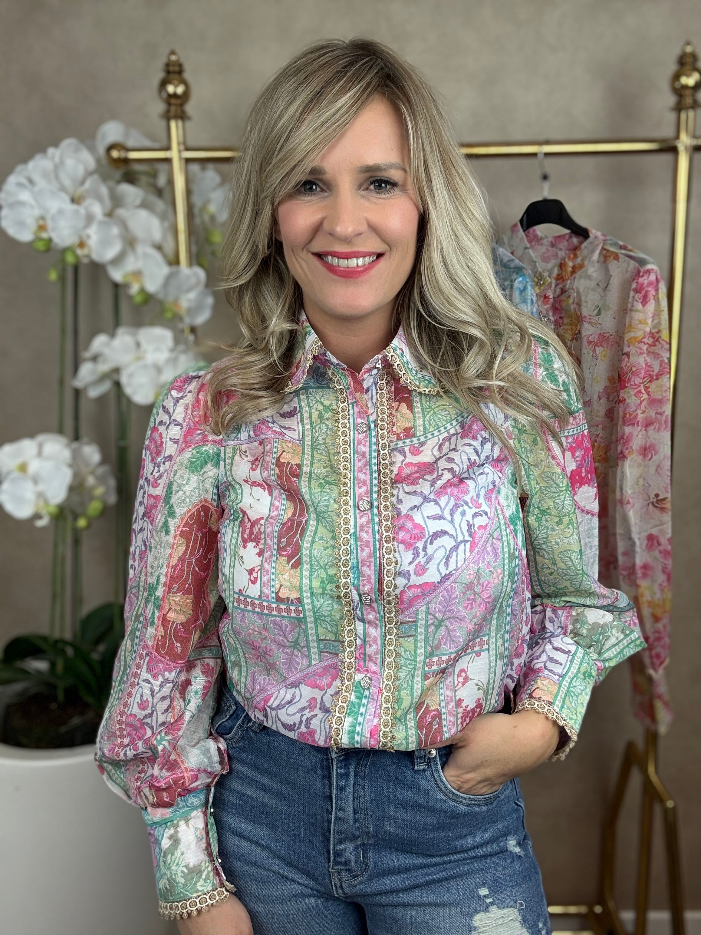 Blouse | Lola | Roze groen