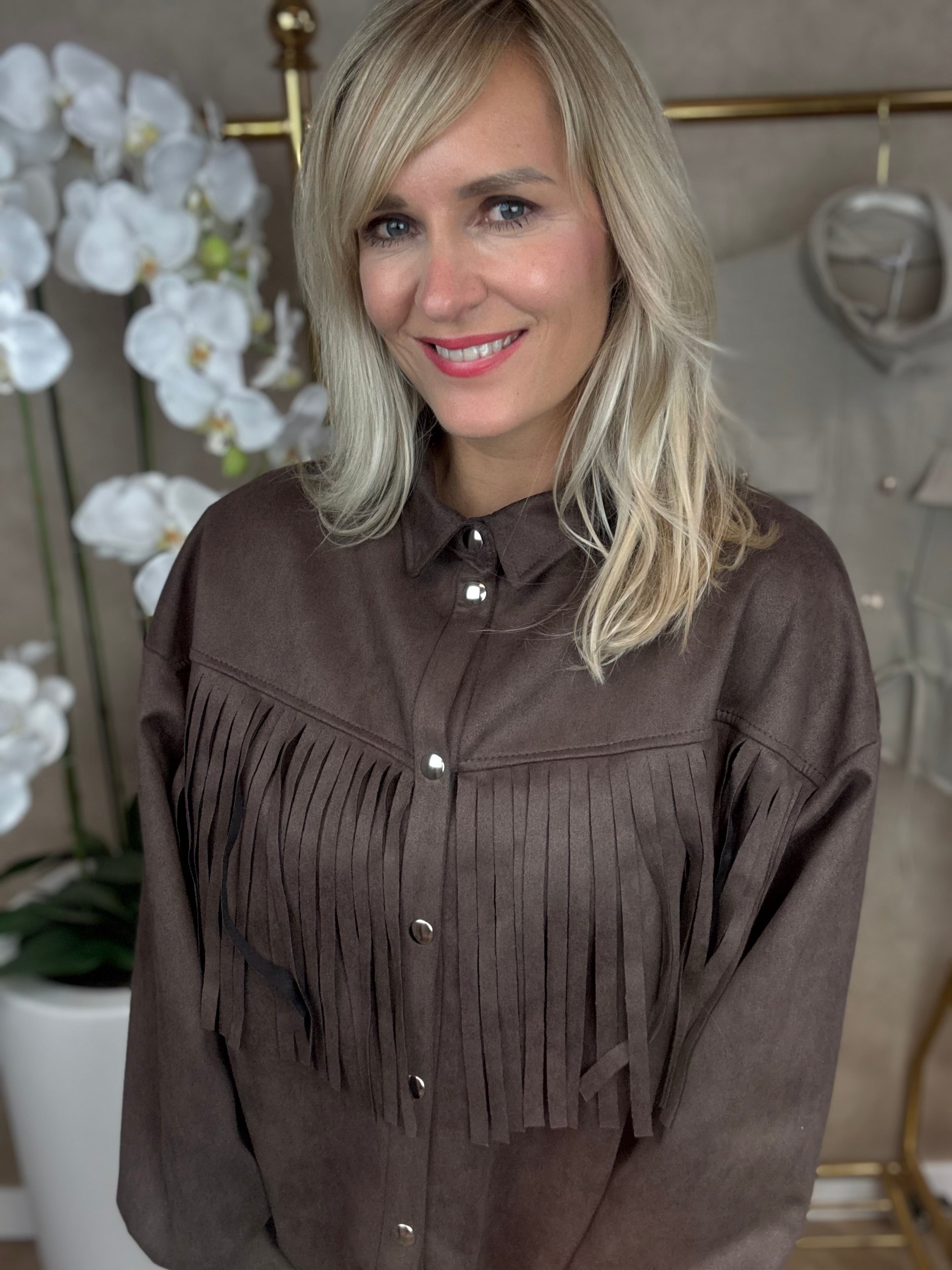 Jasje-Blouse| fringes | Suede-look