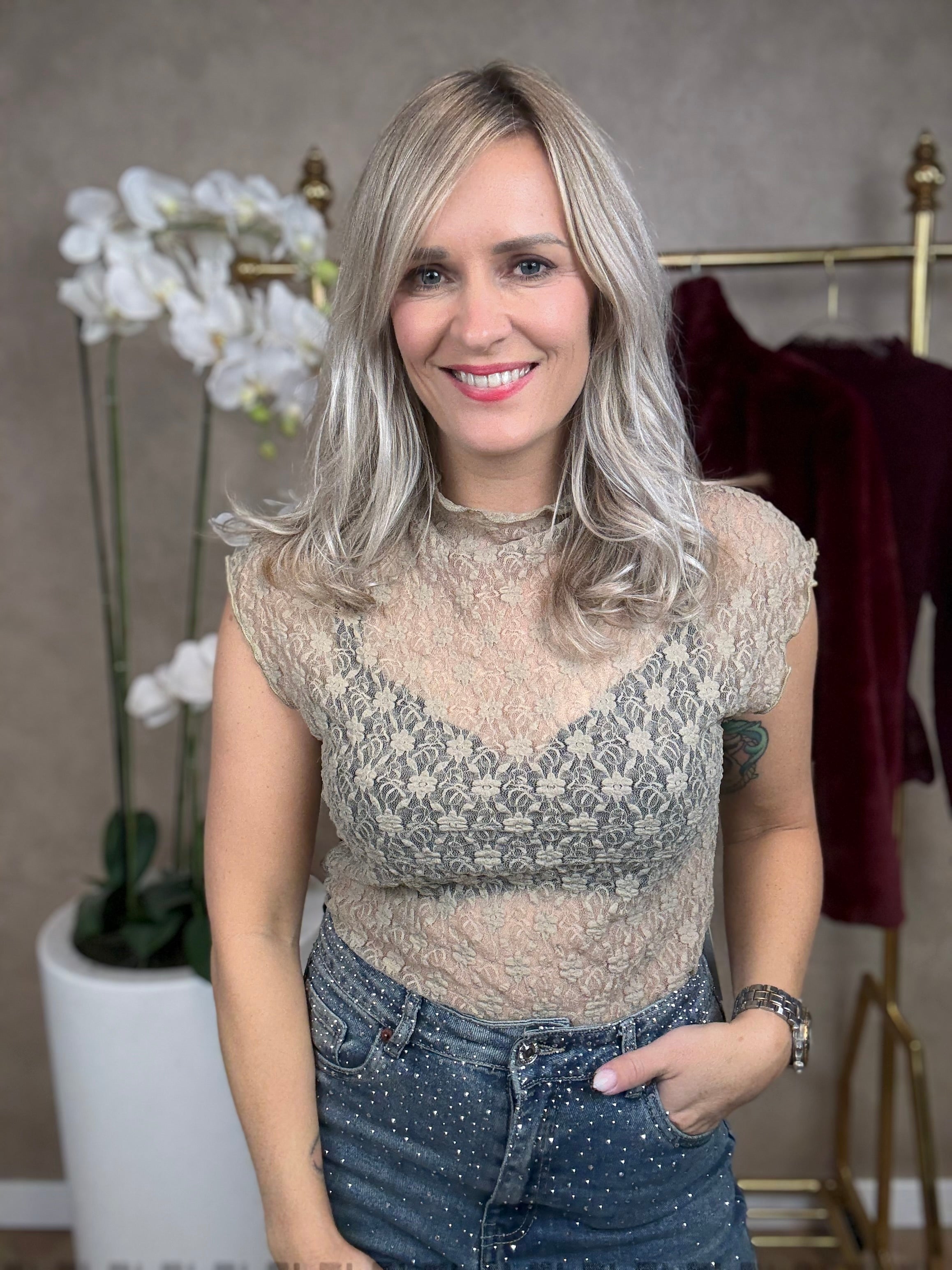 Top | Kant mouwloos | Taupe