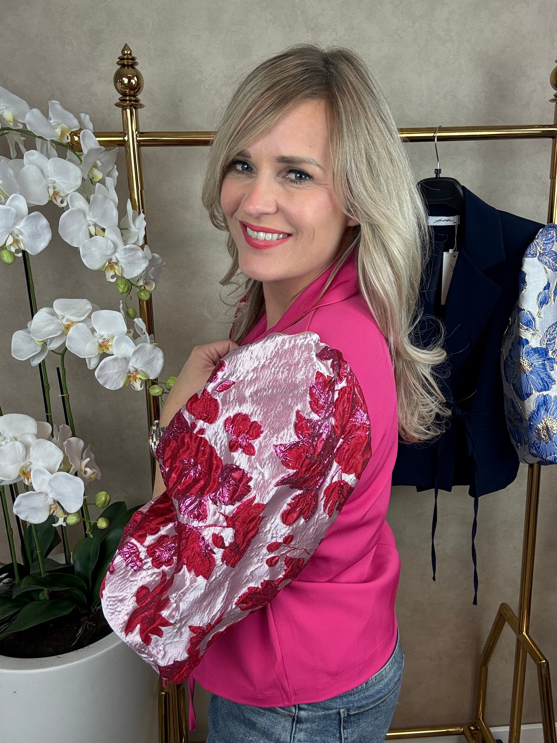 Blazer | Flower | Rood-Roze met strik