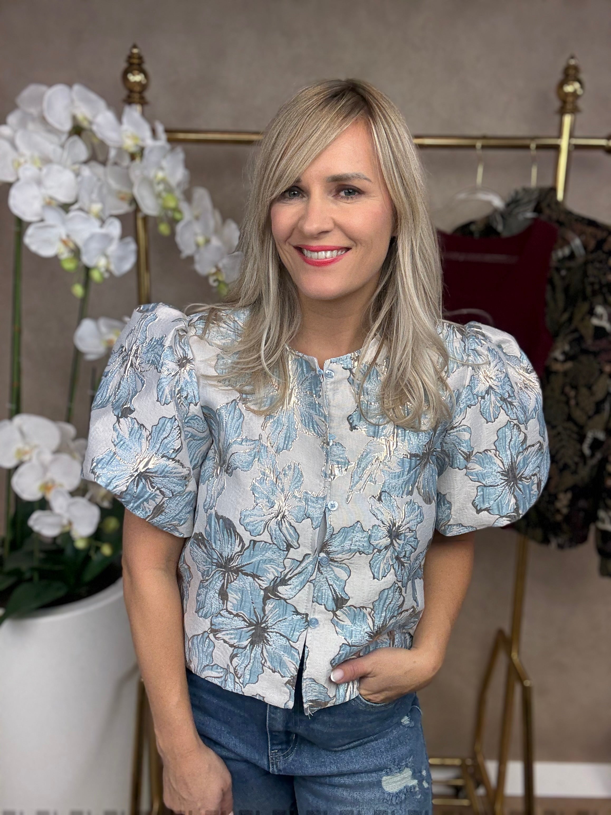 Top | Flower | Blauw-goud