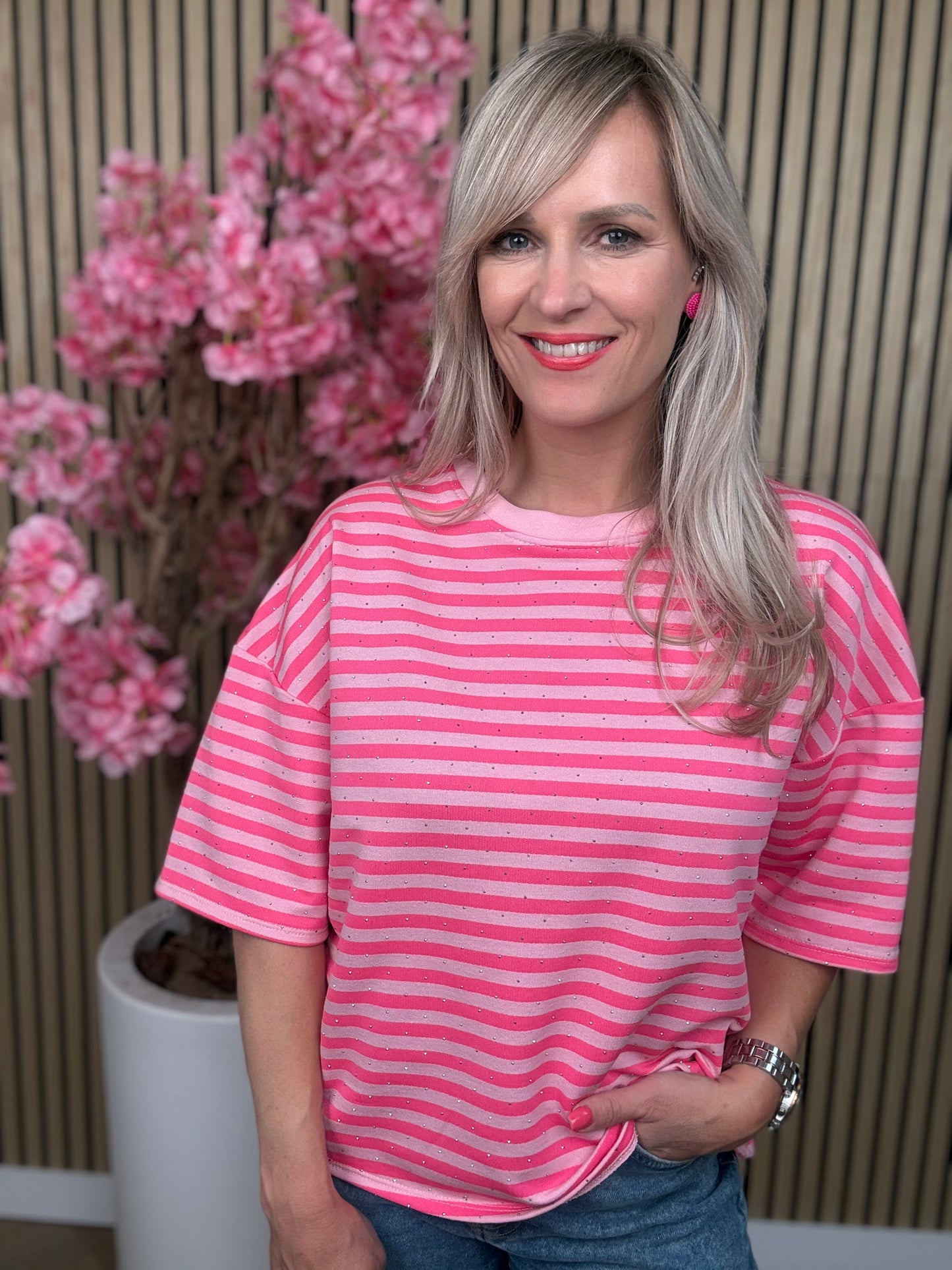 Shirt | Streepjes Glitter | Roze
