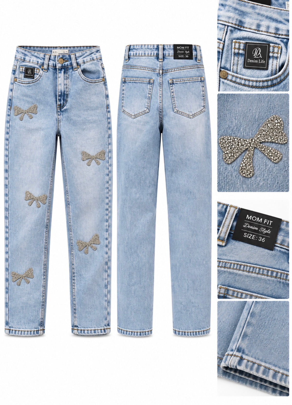 Mom-Jeans | Schleifen | Blau