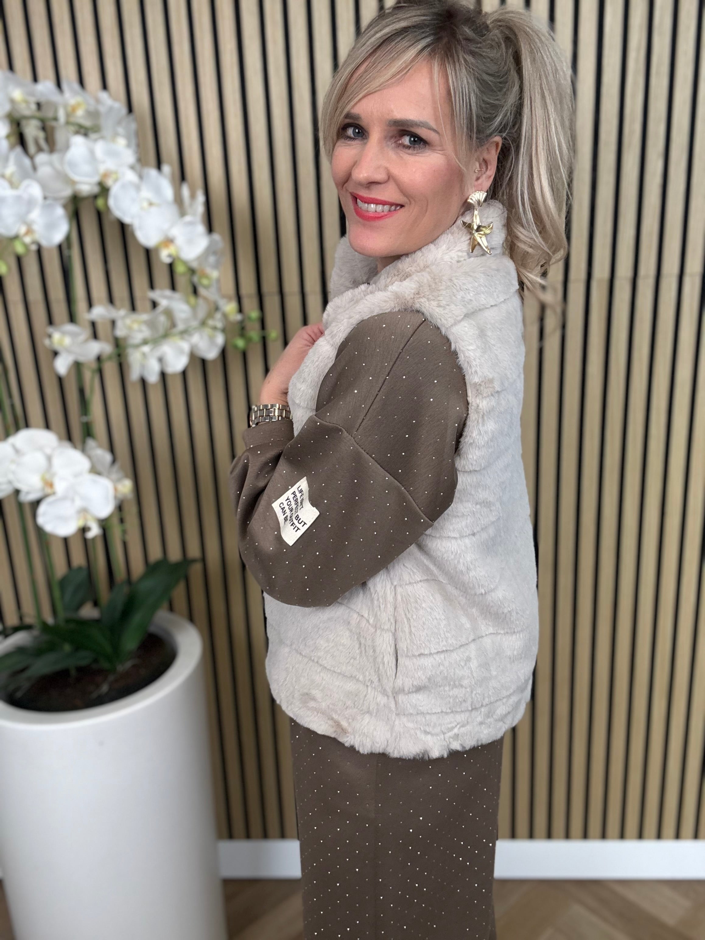 Bodywarmer | Ribbel| Beige