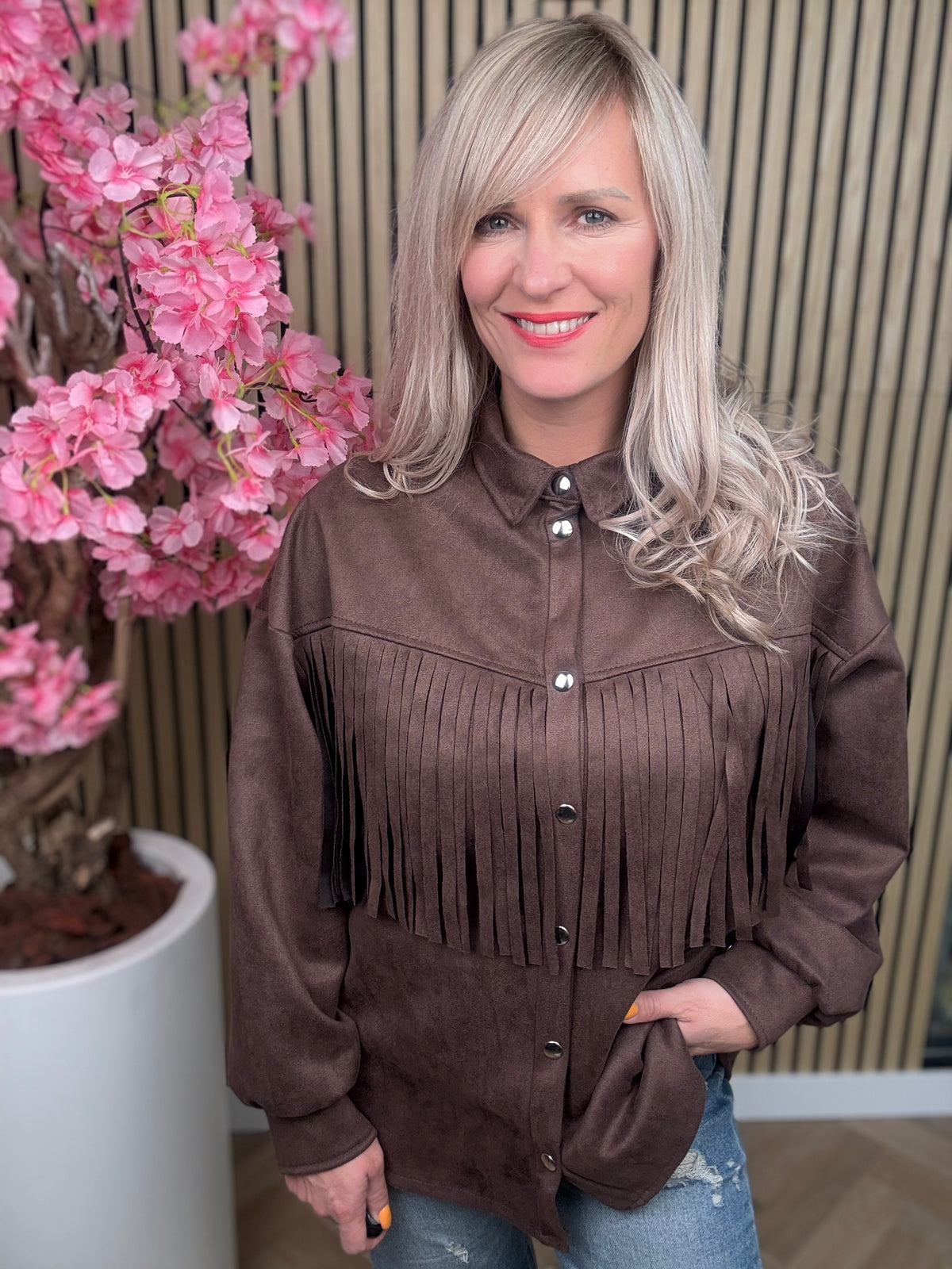 Jacken-Bluse | Fransen | Wildleder-Optik
