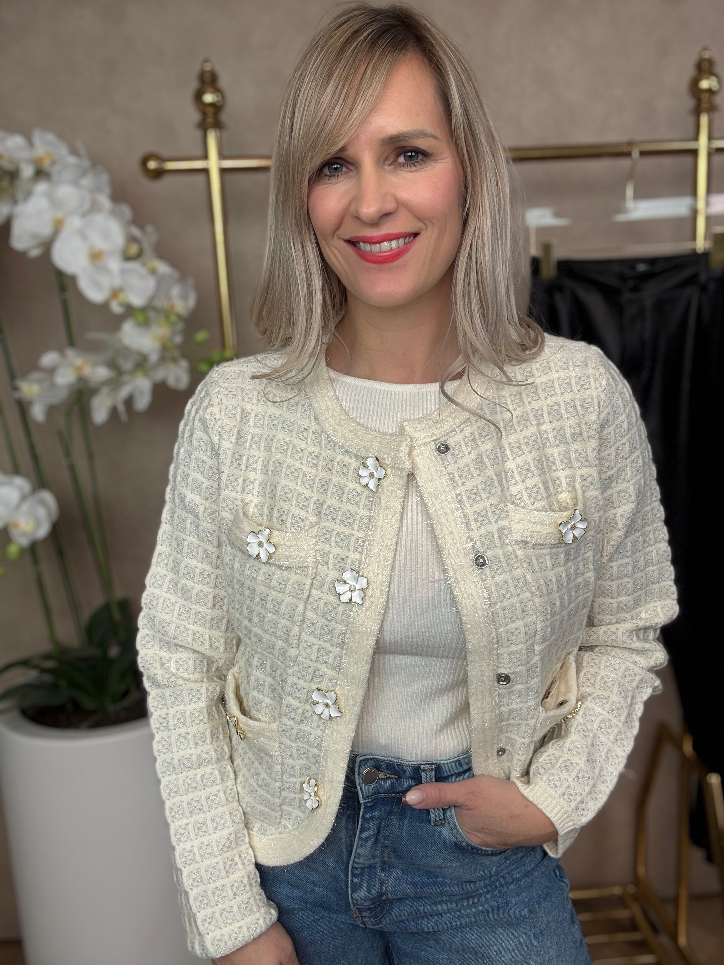 Vestje | Flower | Beige