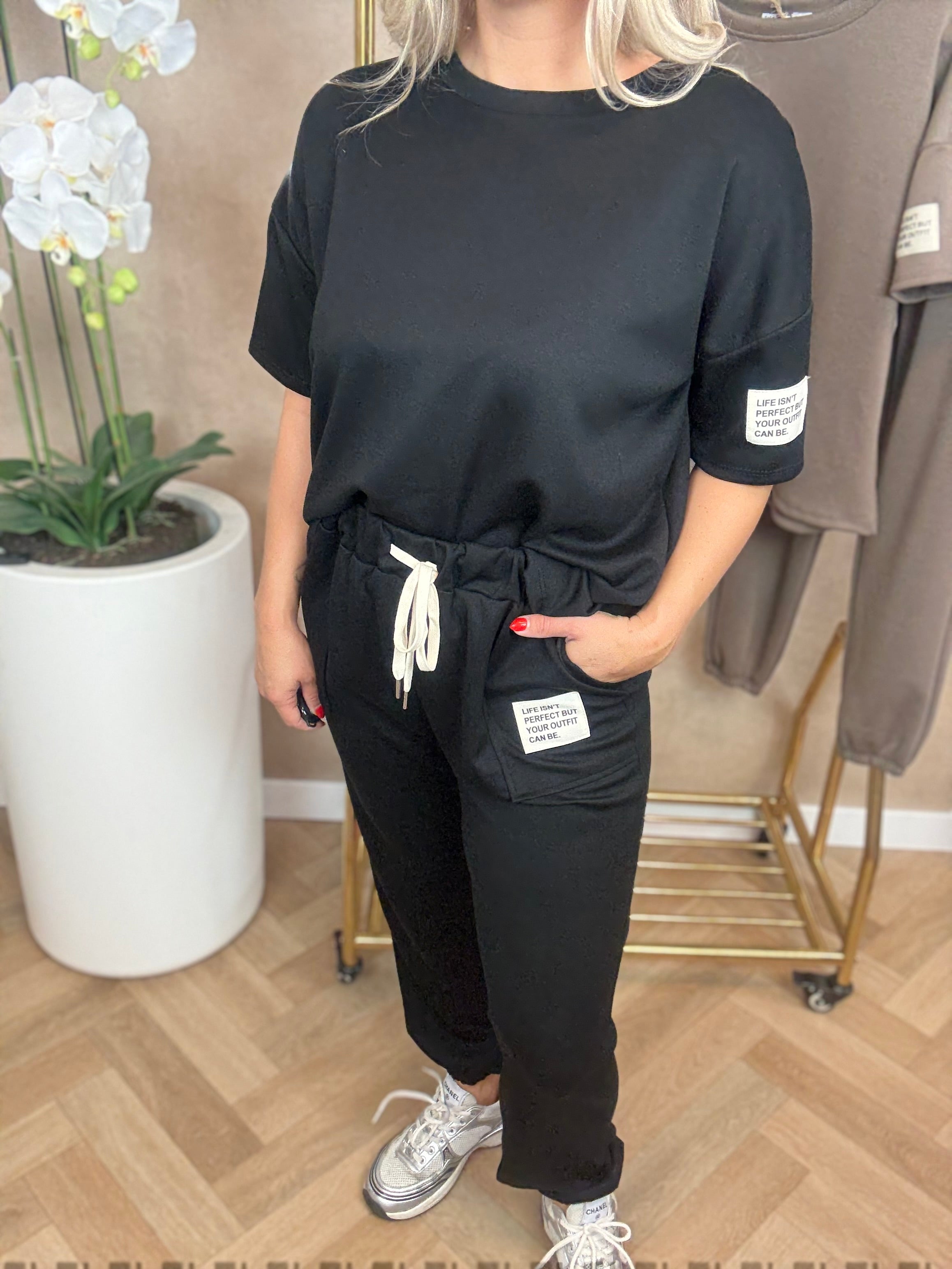 Set | Joggingpak elastiek broekspijp | Zwart