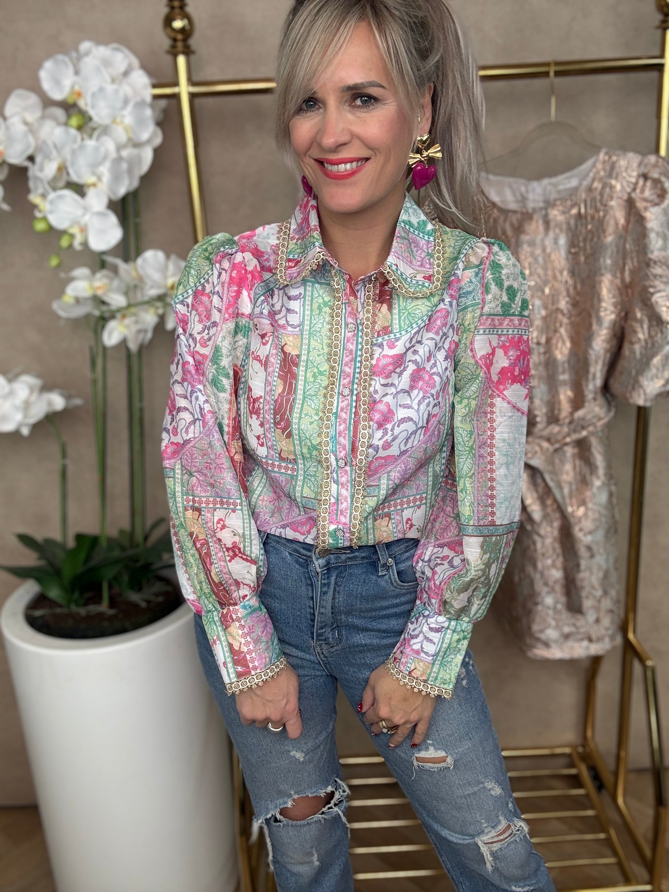 Blouse | Lola | Roze groen