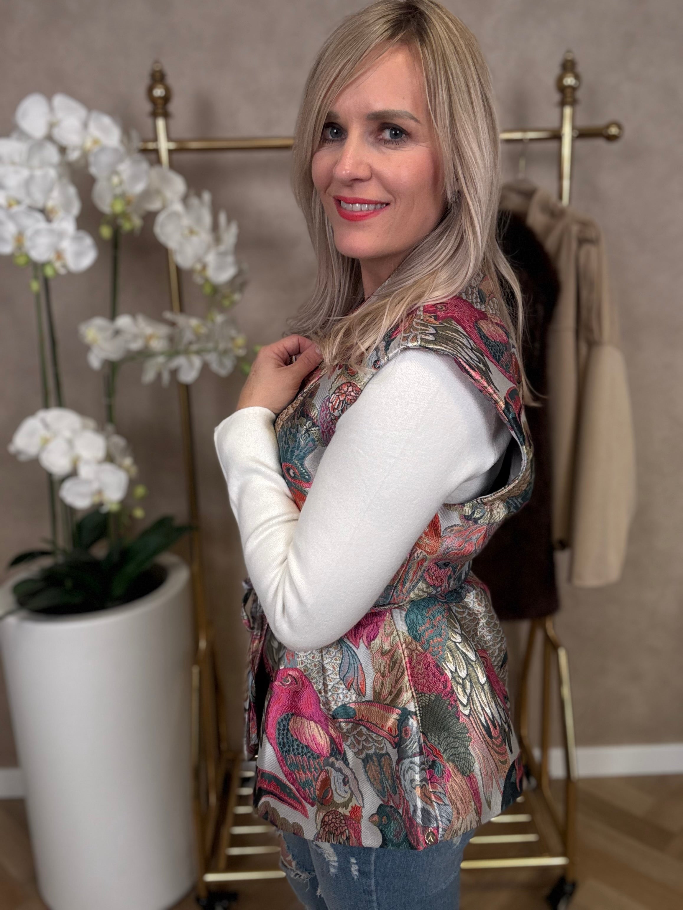 Gillet | Vogelprint | Roze