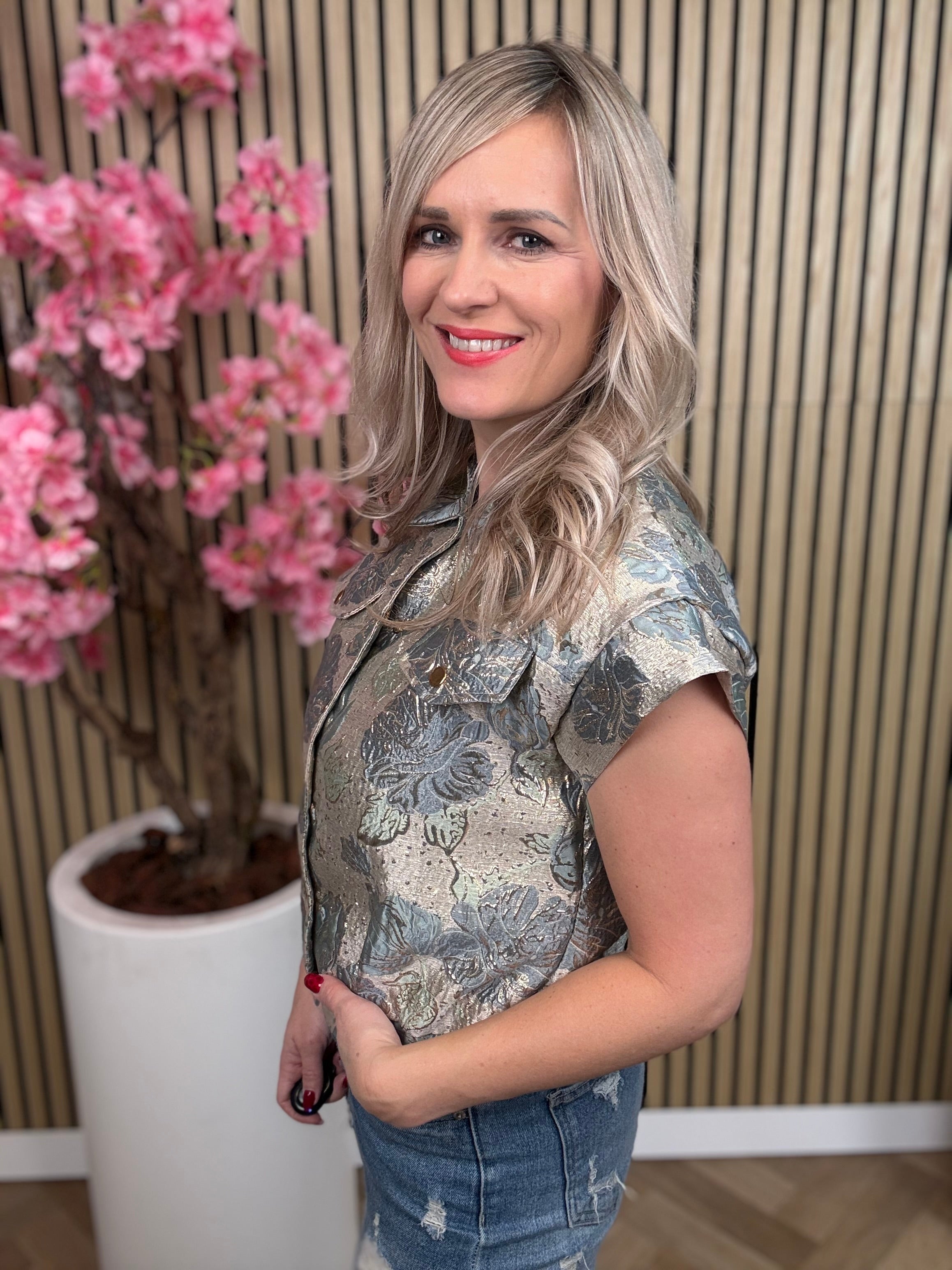 Jasje korte mouw | Biba | Blauw-goud