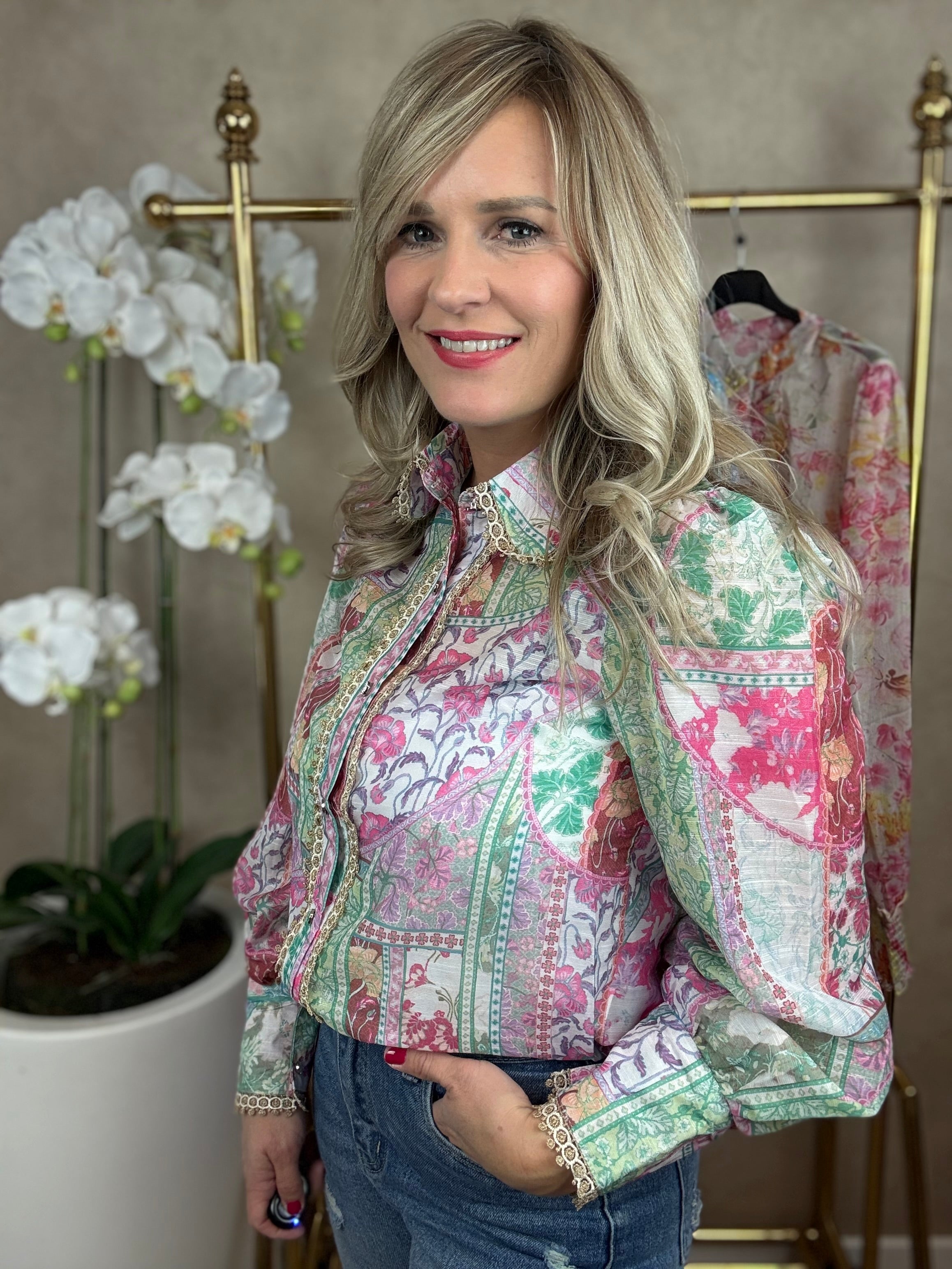 Blouse | Lola | Roze groen