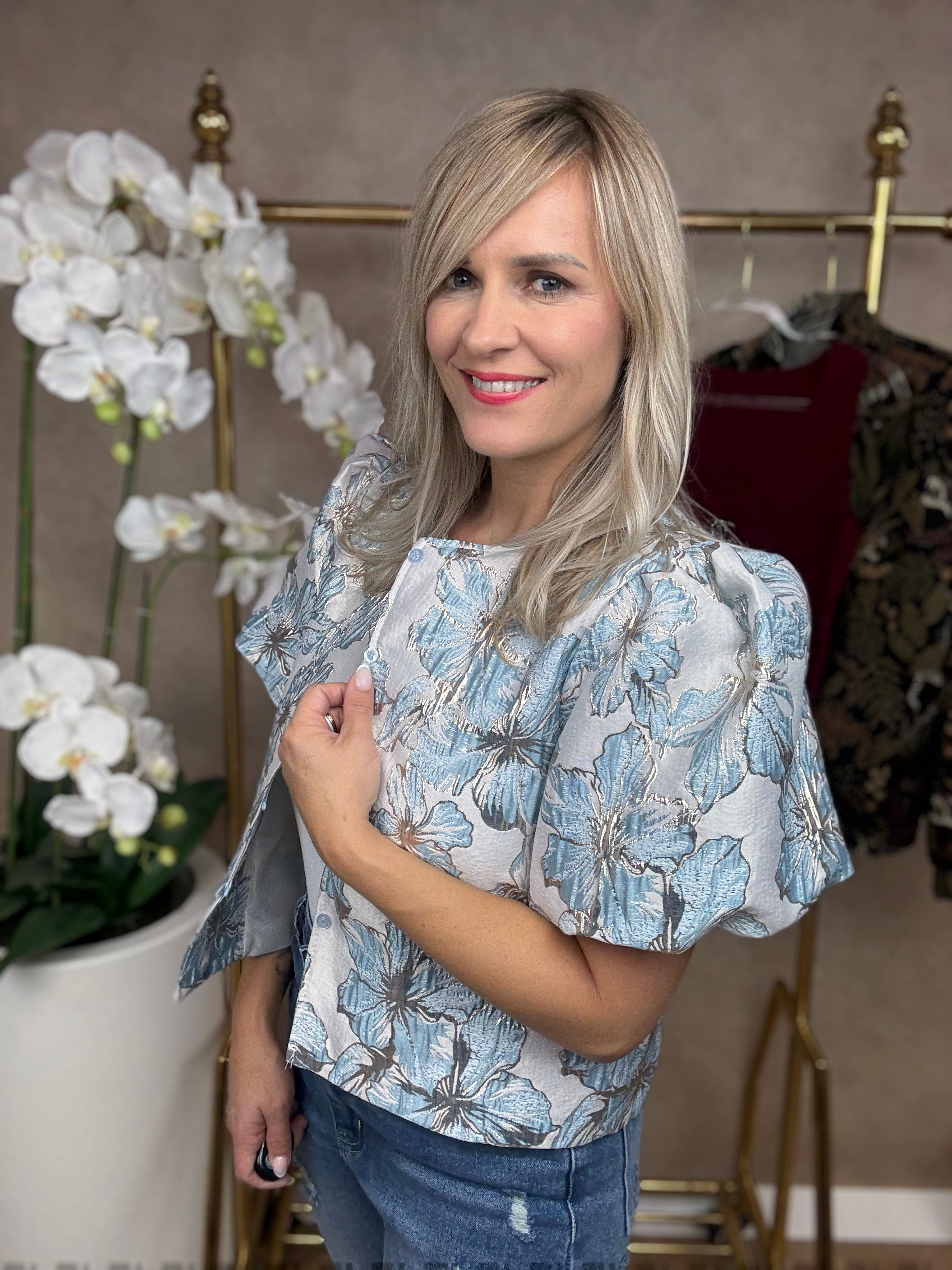 Top | Flower | Blauw-goud