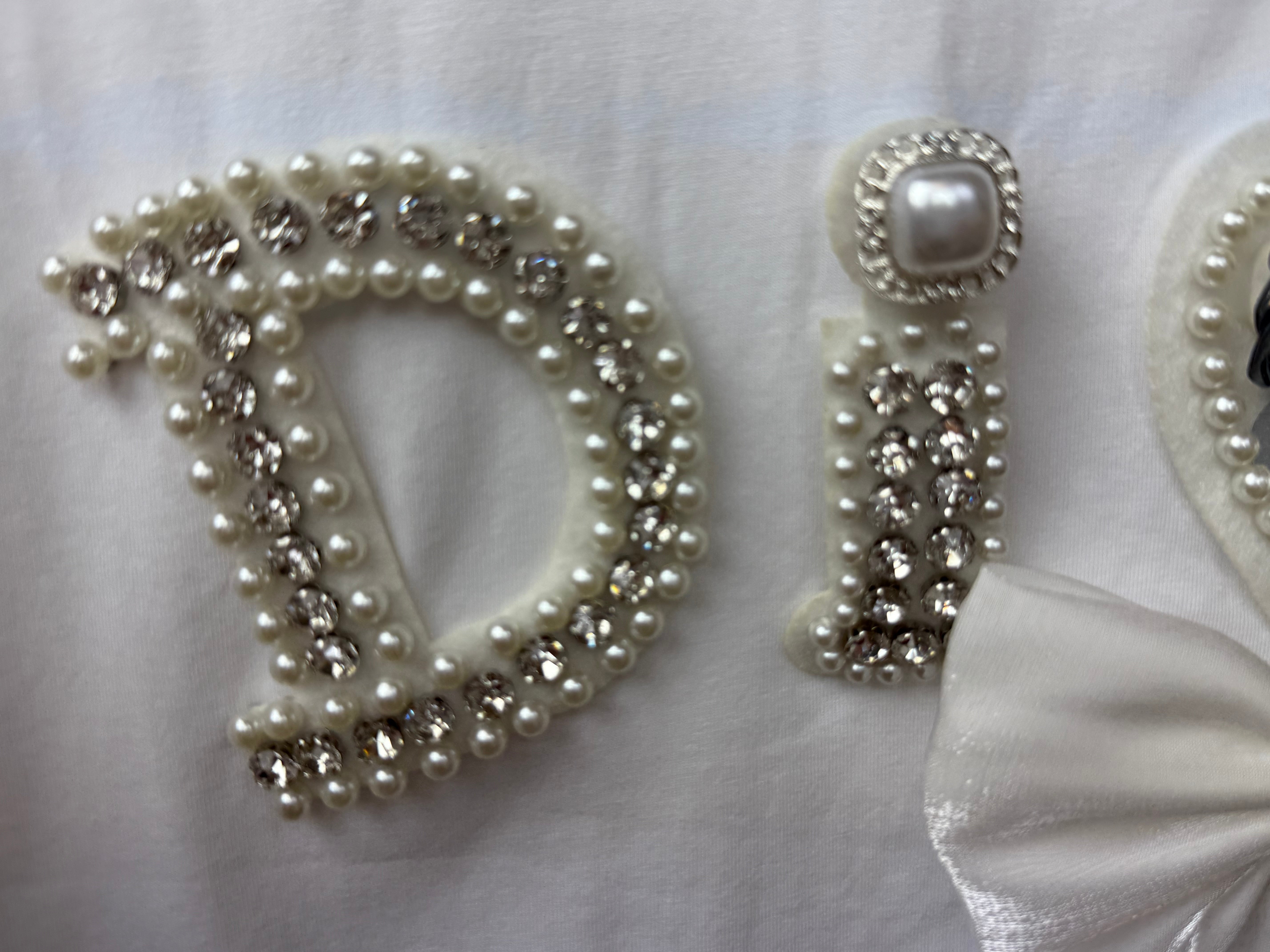 Shirt | Glitter met strik | Wit