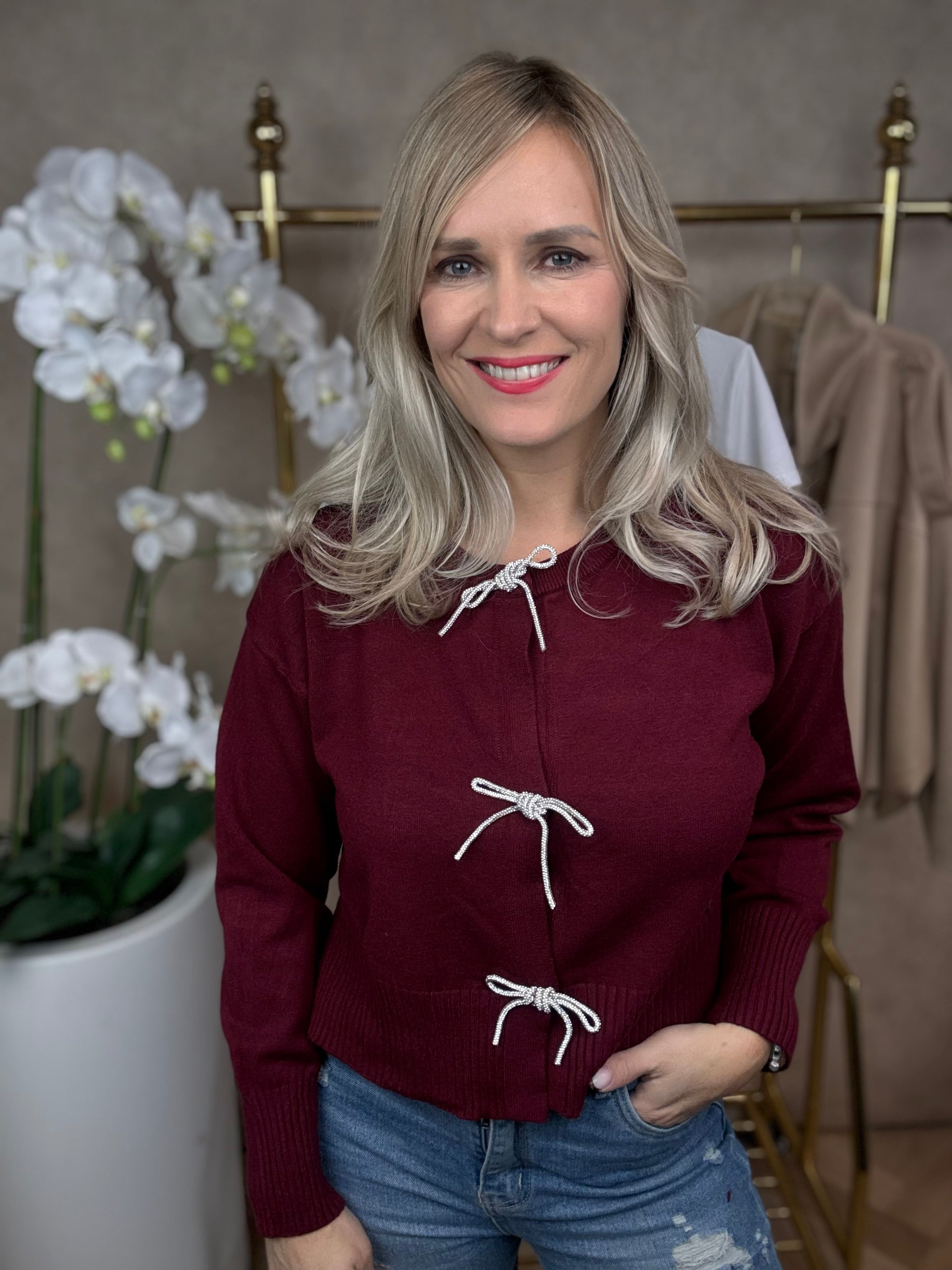 Vestje | Strass strikjes | Bordeaux rood