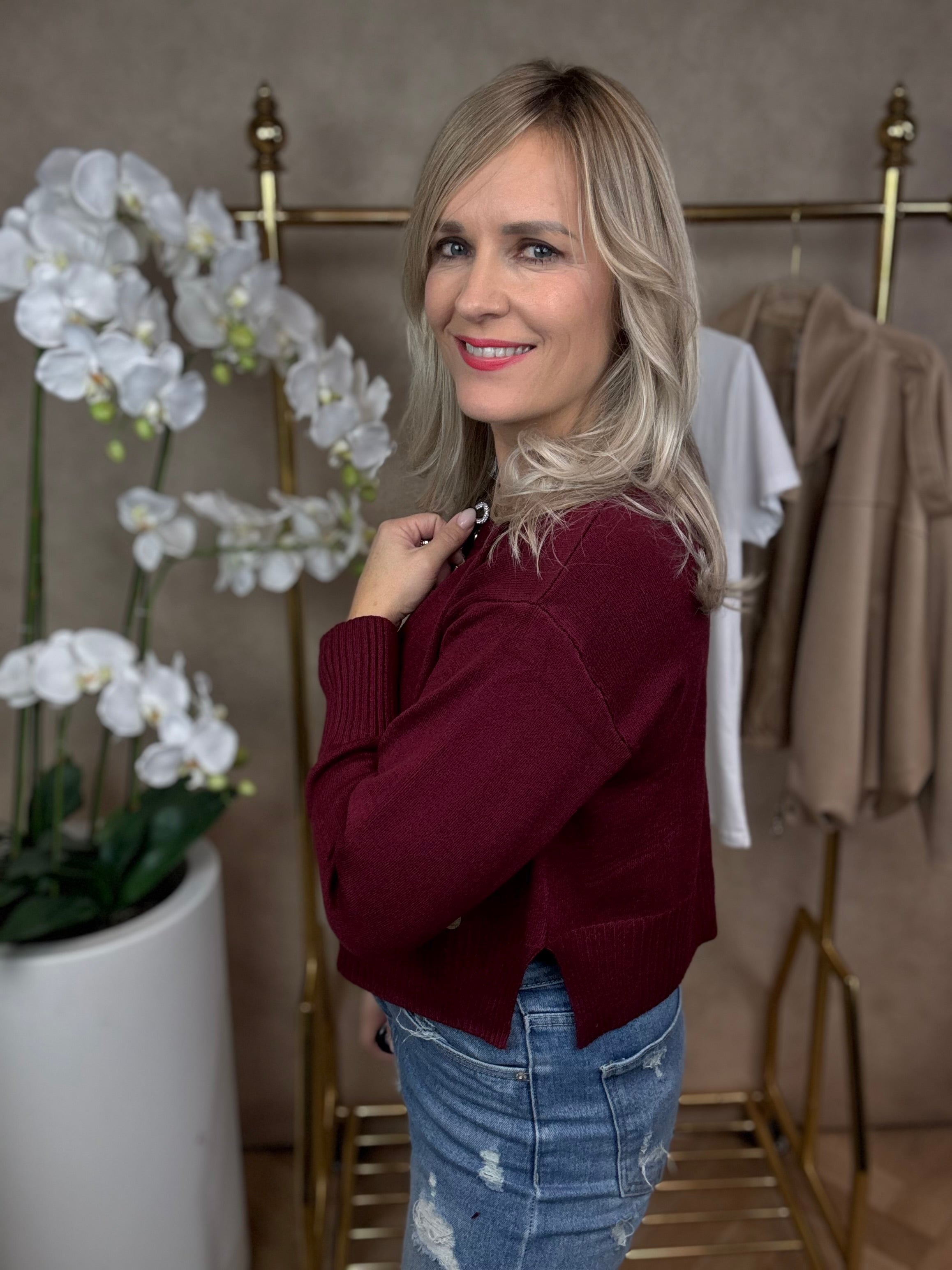 Vestje | Strass strikjes | Bordeaux rood