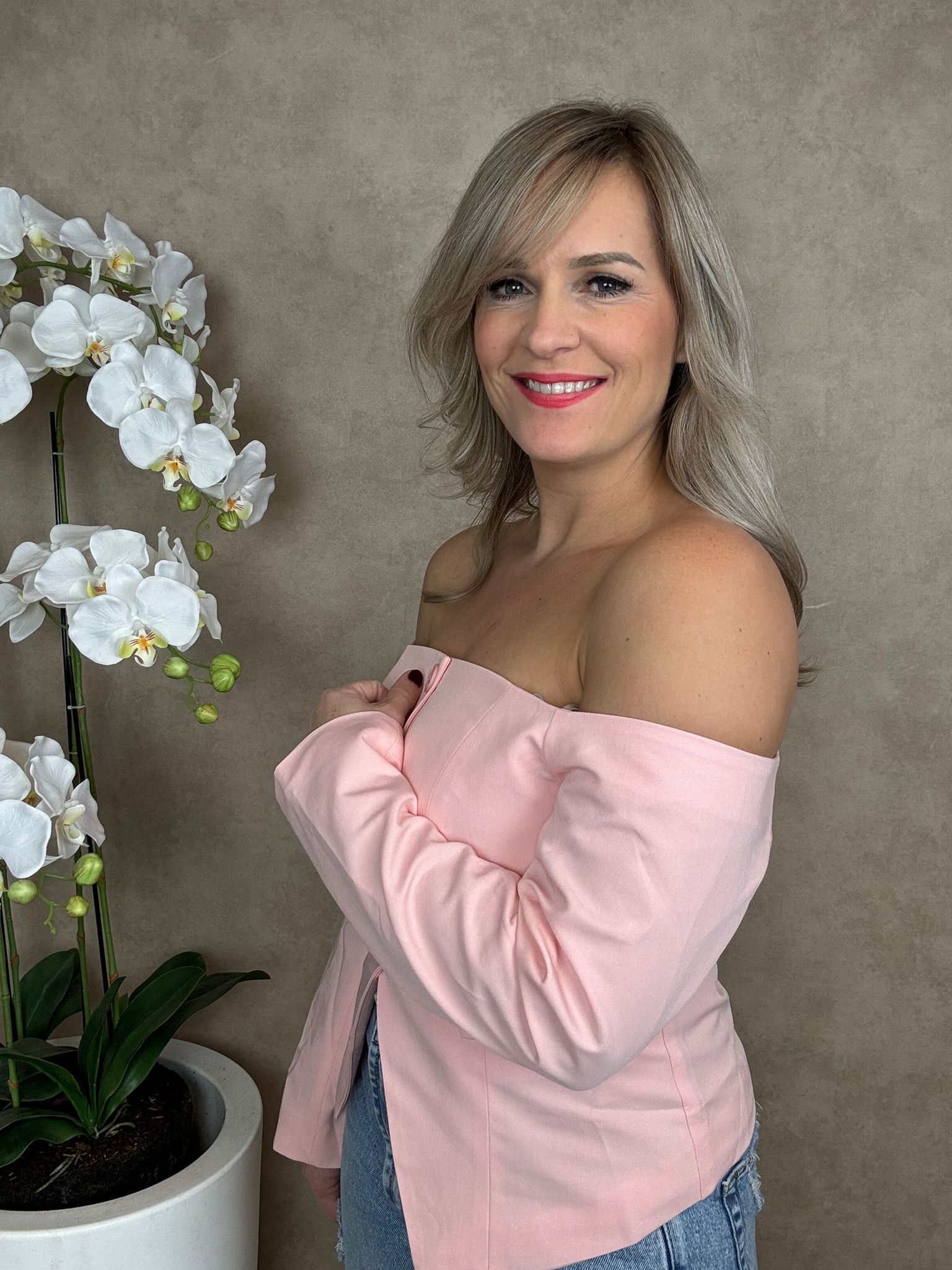 Blouse | Off shoulder | Roze